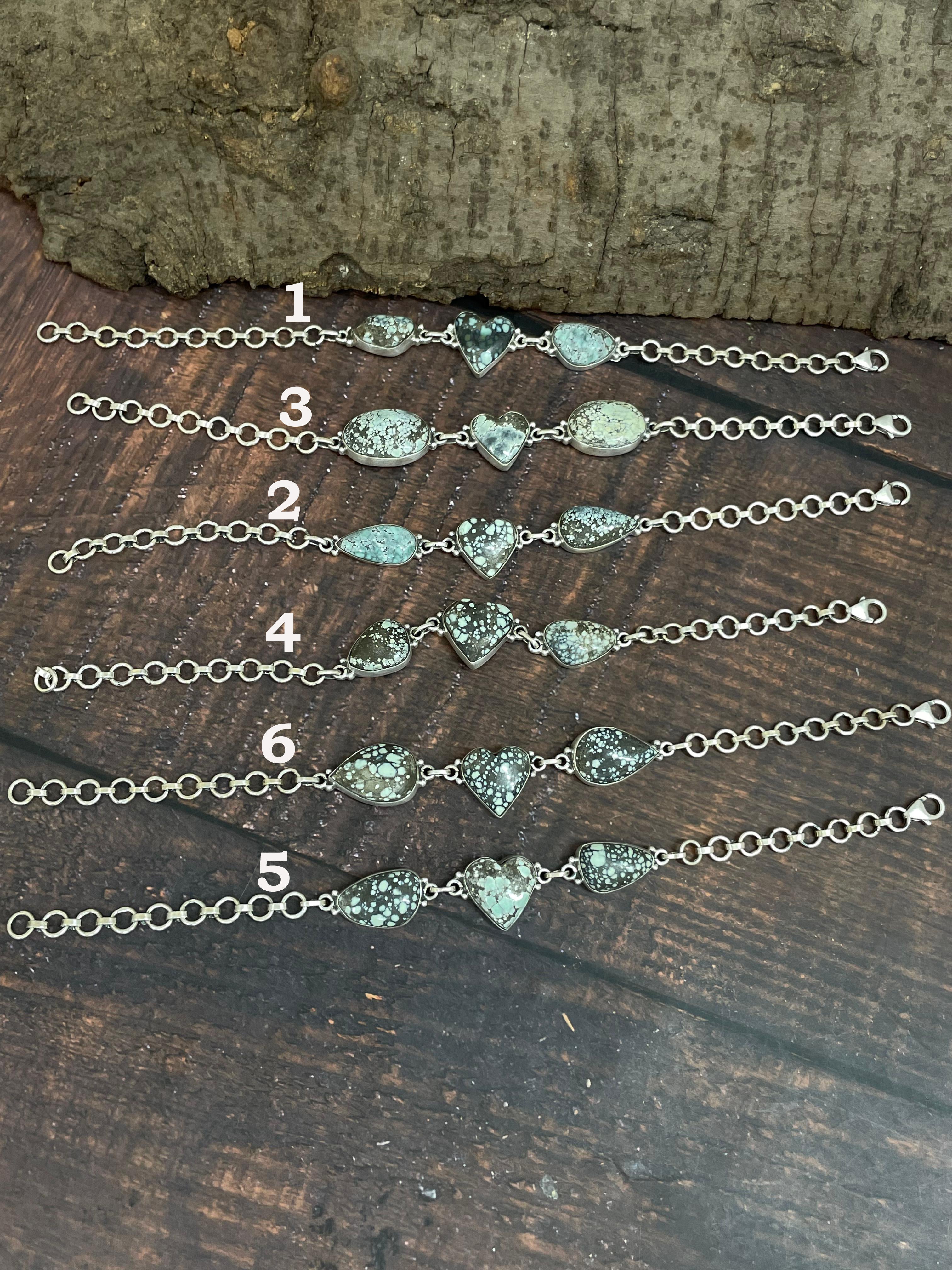 Handmade Sterling Silver Starfox Variscite Chain Bracelet Signed Nizhoni