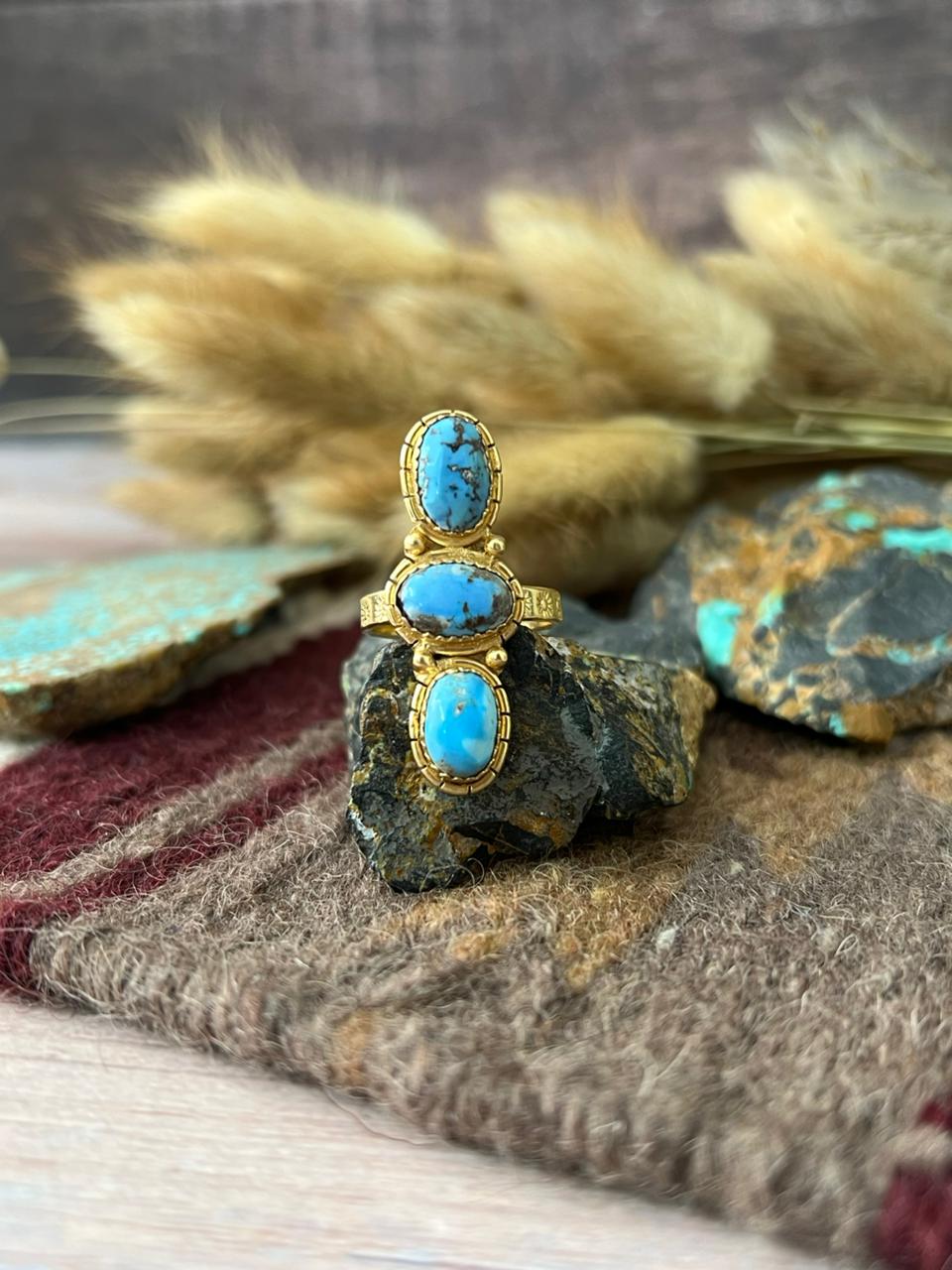 “The Golden Collection” Natural Golden Hills Turquoise Adjustable Ring