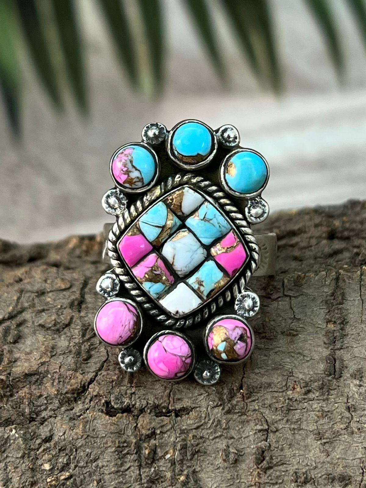 Handmade Sterling Silver Cotton Candy Adjustable Ring "Signed Nizhoni"