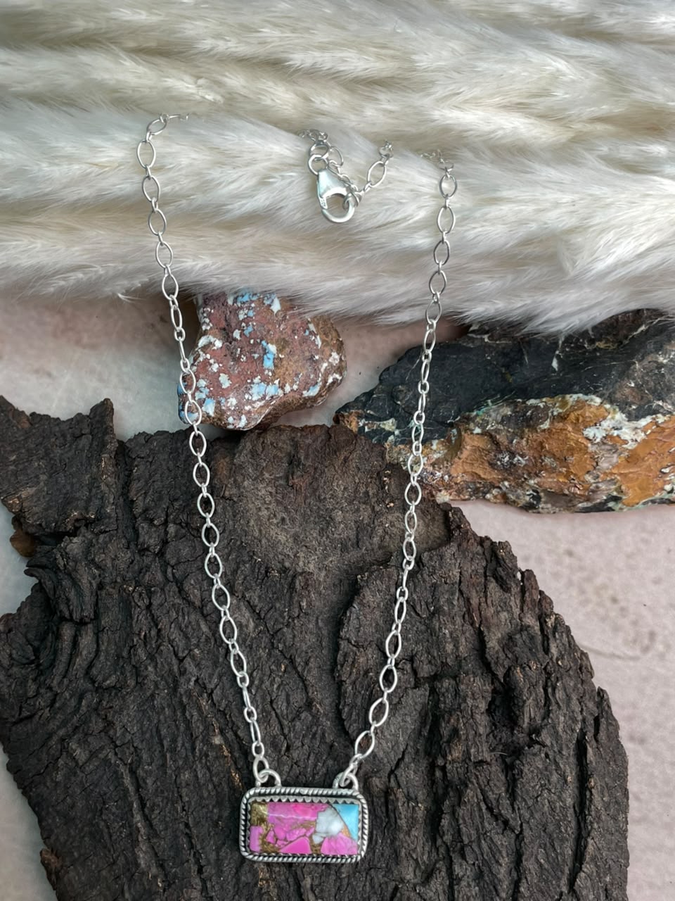Handmade Sterling Silver Cotton Candy Necklace Signed Nizhoni