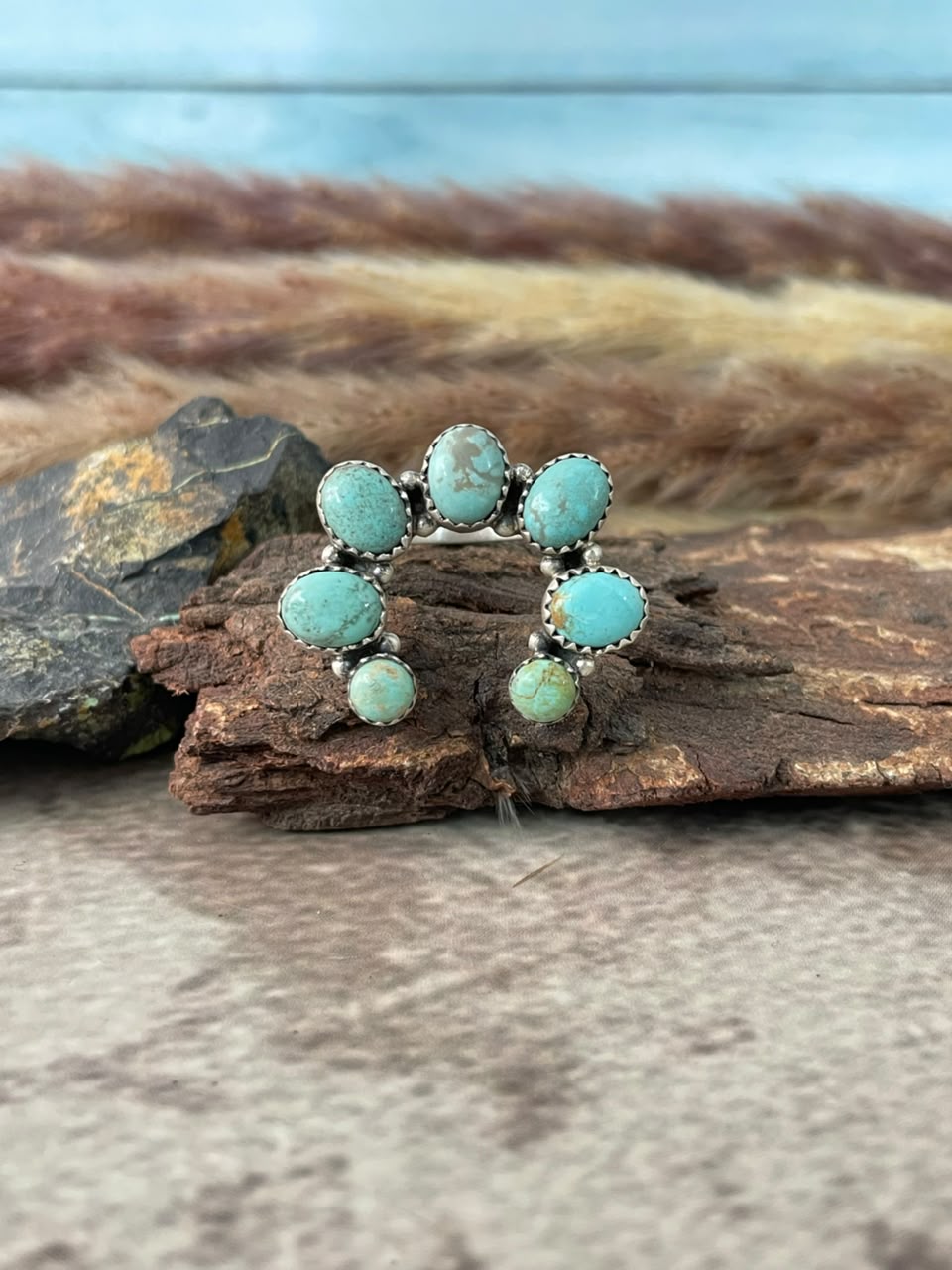 Handmade Sterling Silver Number 8 Turquoise Collection: Naja Adjustable Ring Signed Nizhoni
