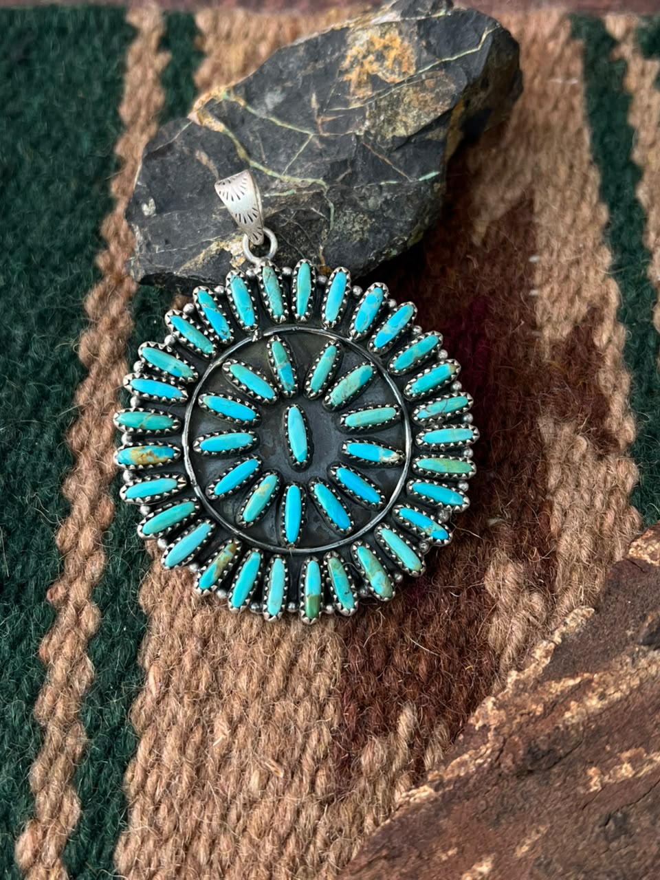 Handmade Sterling Silver Kingman Turquoise Pendant Signed Nizhoni