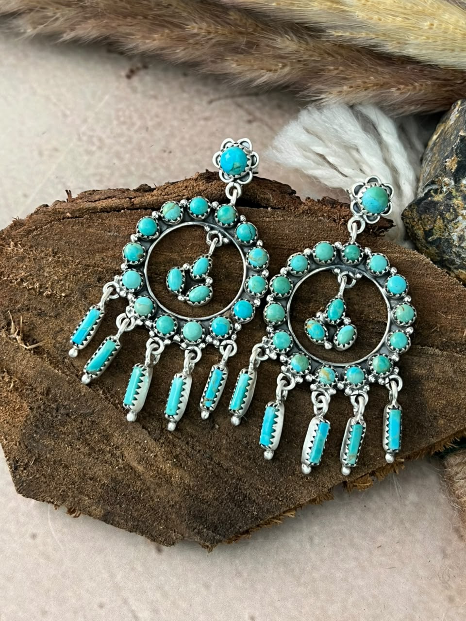 Handmade Sterling Silver Kingman Turquoise Post Dangle Earrings Signed Nizhoni