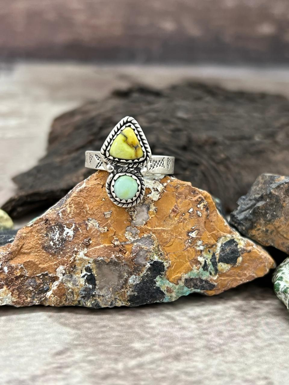 Handmade Sterling Silver Palomino Turquoise Adjustable Ring "Signed Nizhoni"