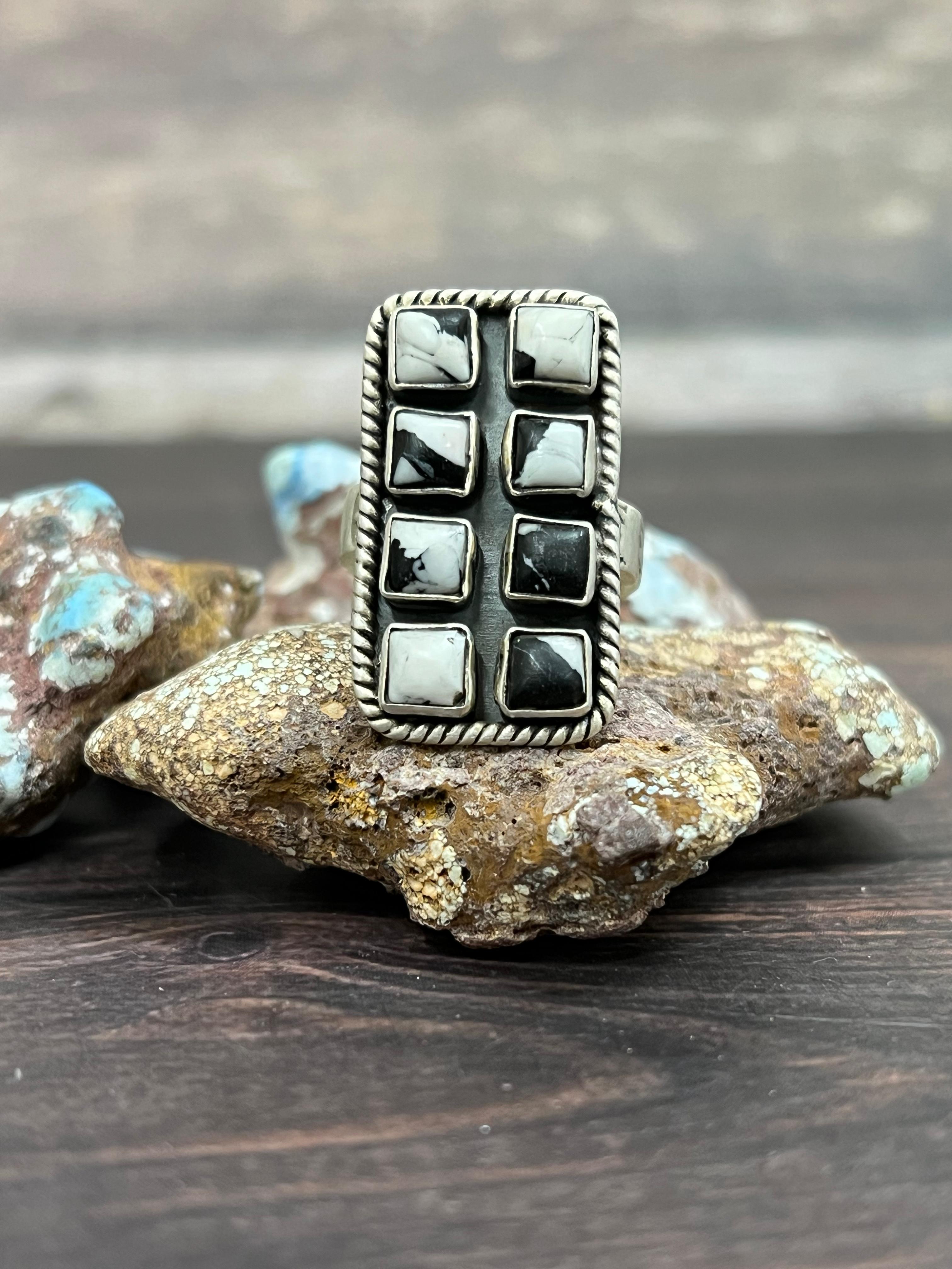 Handmade Sterling Silver White Buffalo Adjustable Ring With Signed Nizhoni