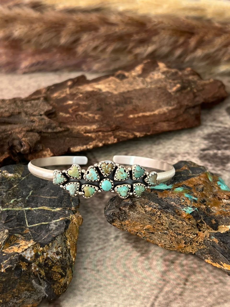Handmade Sterling Silver Number 8 Turquoise Collection: Cuff Bracelet Signed Nizhoni