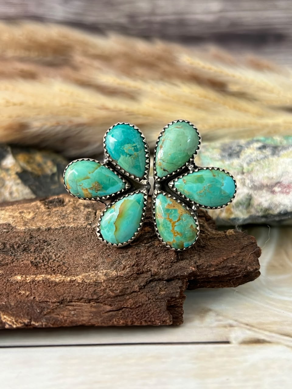 Handmade Sterling Silver Kingman Turquoise Adjustable Ring Signed Nizhoni