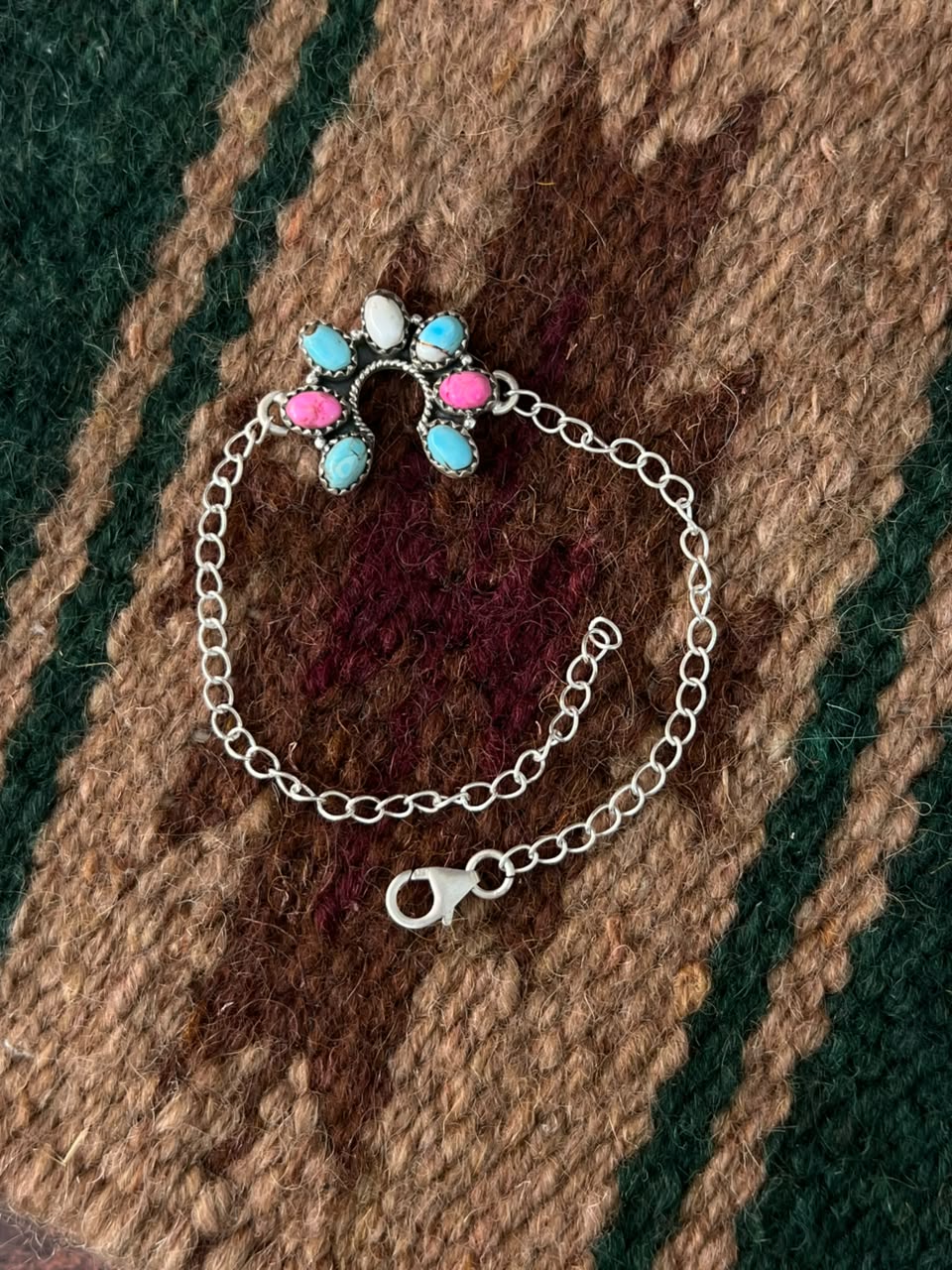 Handmade Sterling Silver Cotton Candy Chain Naja Bracelet Signed Nizhoni