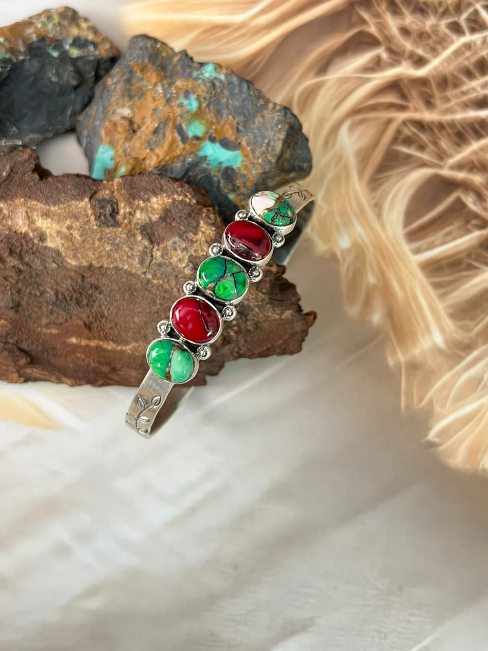 Handmade Sterling Silver Christmas Dahlia Collection: Cuff Bracelet Signed Nizhoni