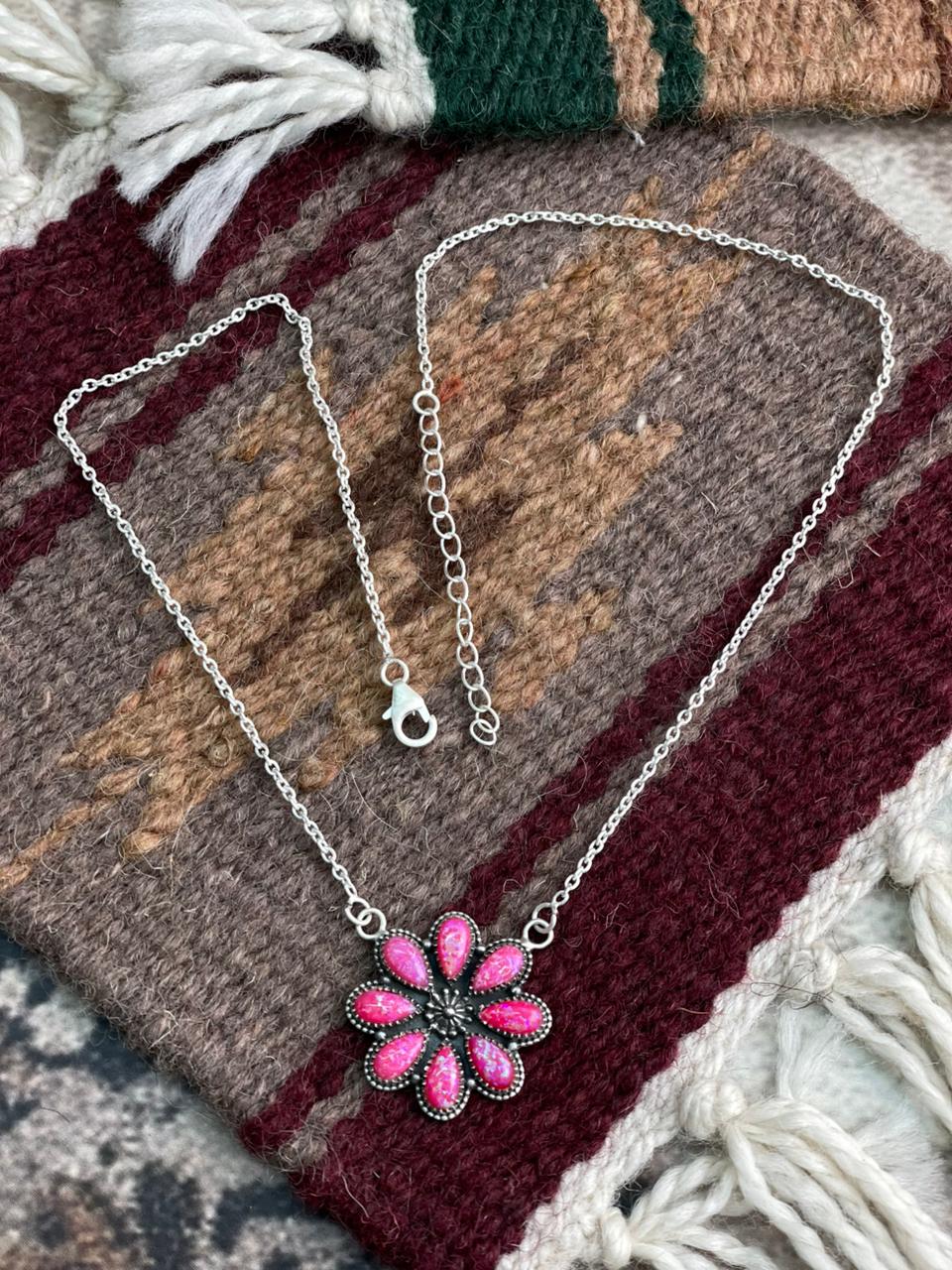 Handmade Sterling Silver Hot Pink Necklace "Signed Nizhoni"