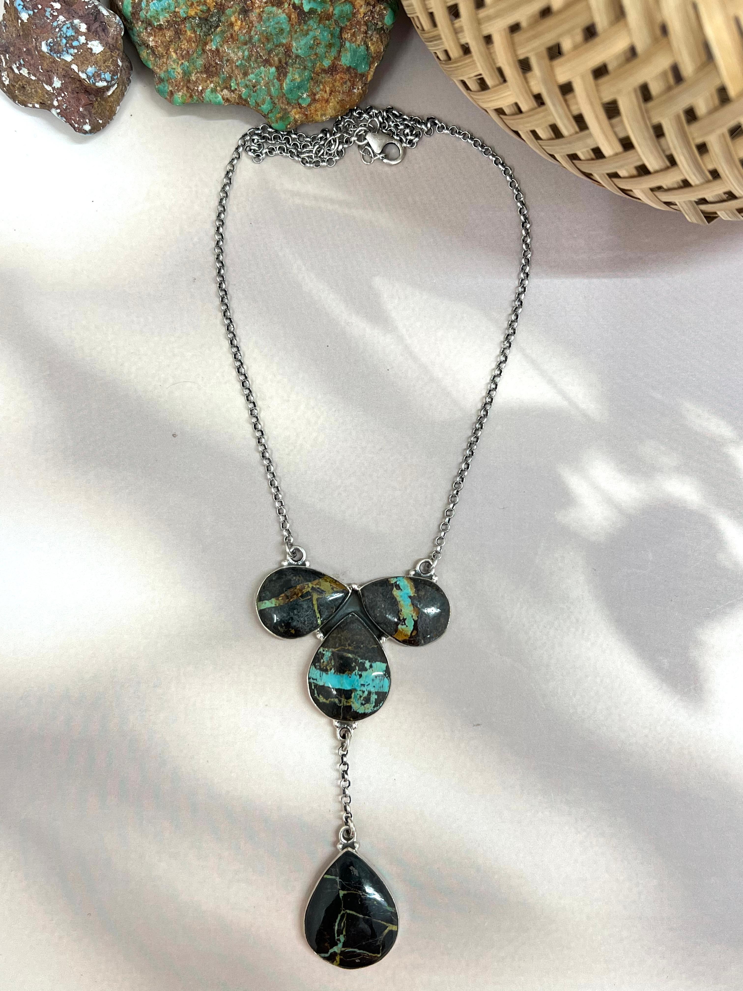 Handmade Sterling Silver Blackjack Turquoise Necklace Signed Nizhoni