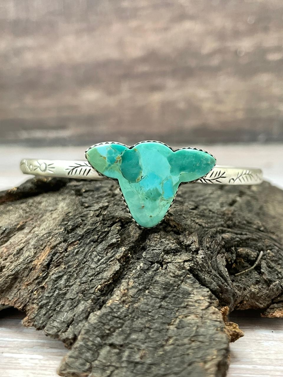 Handmade Sterling Silver Kingman Turquoise Cuff Bracelet "Signed Nizhoni"