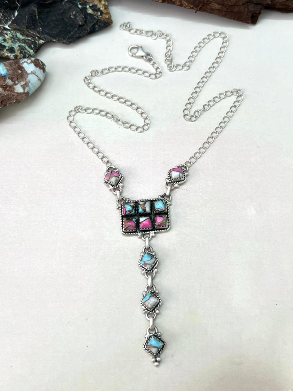 Handmade Sterling Silver Cotton Candy Drop Necklace "Signed Nizhoni"