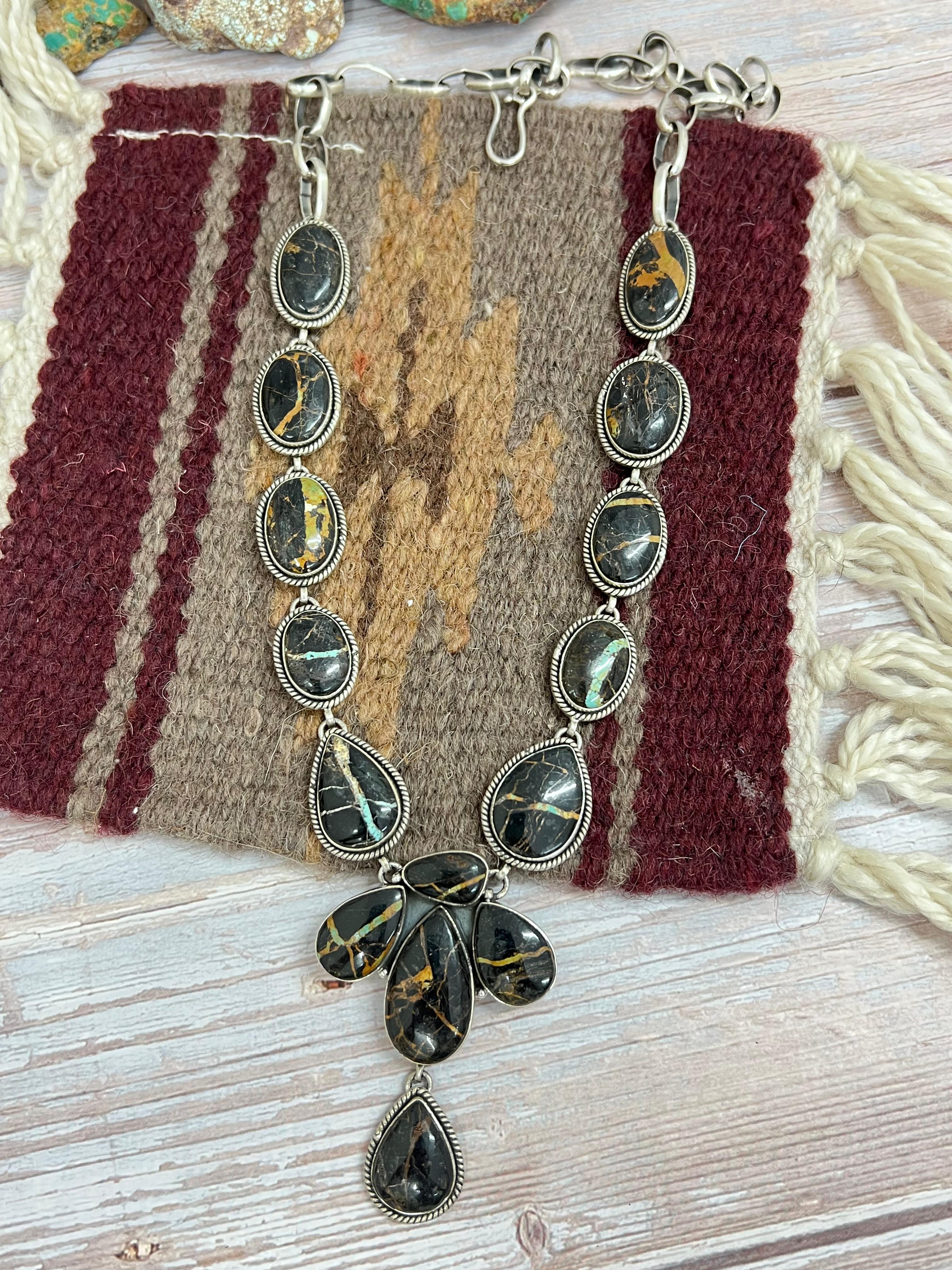 Handmade Sterling Silver Black Jack Necklace with Signed Nizhoni