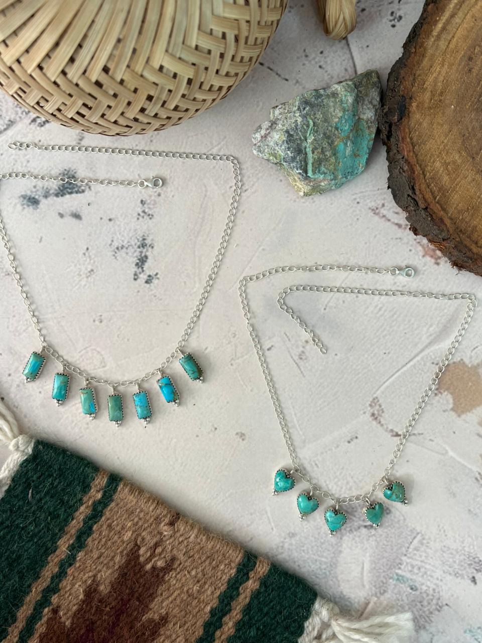 Handmade Sterling Silver Kingman Turquoise Necklace Signed Nizhoni