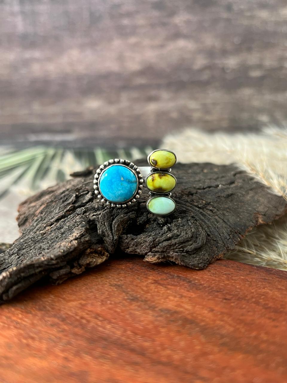 Handmade Sterling Silver White Water with Palomino Turquoise Collection: Adjustable Ring "Signed Nizhoni"