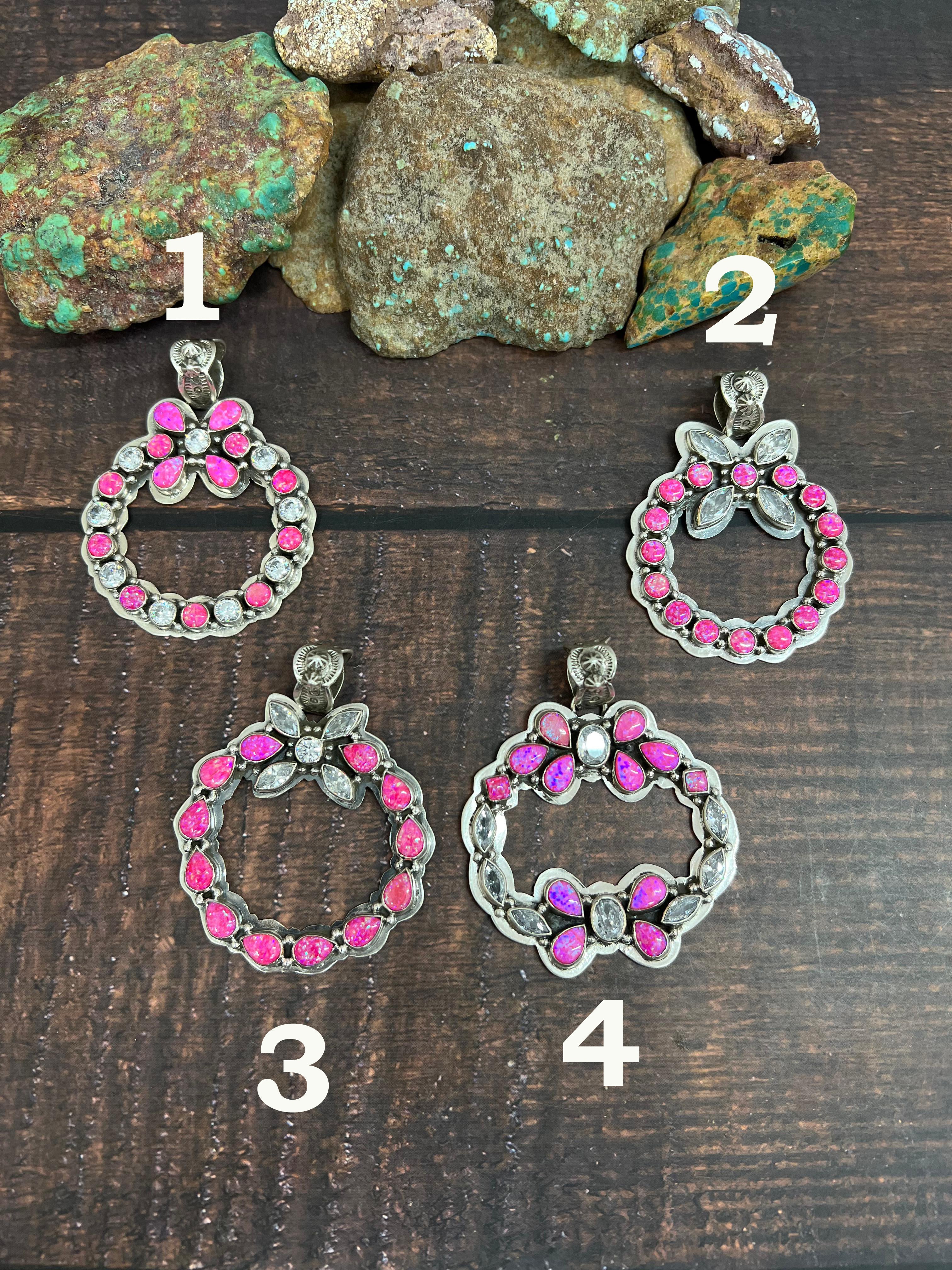 Handmade Sterling Silver Hot Pink with CZ Pendant, Signed Nizhoni