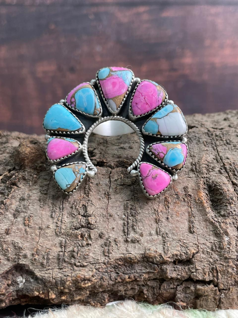 Handmade Sterling Silver Cotton Candy Naja Adjustable Ring "Signed Nizhoni"