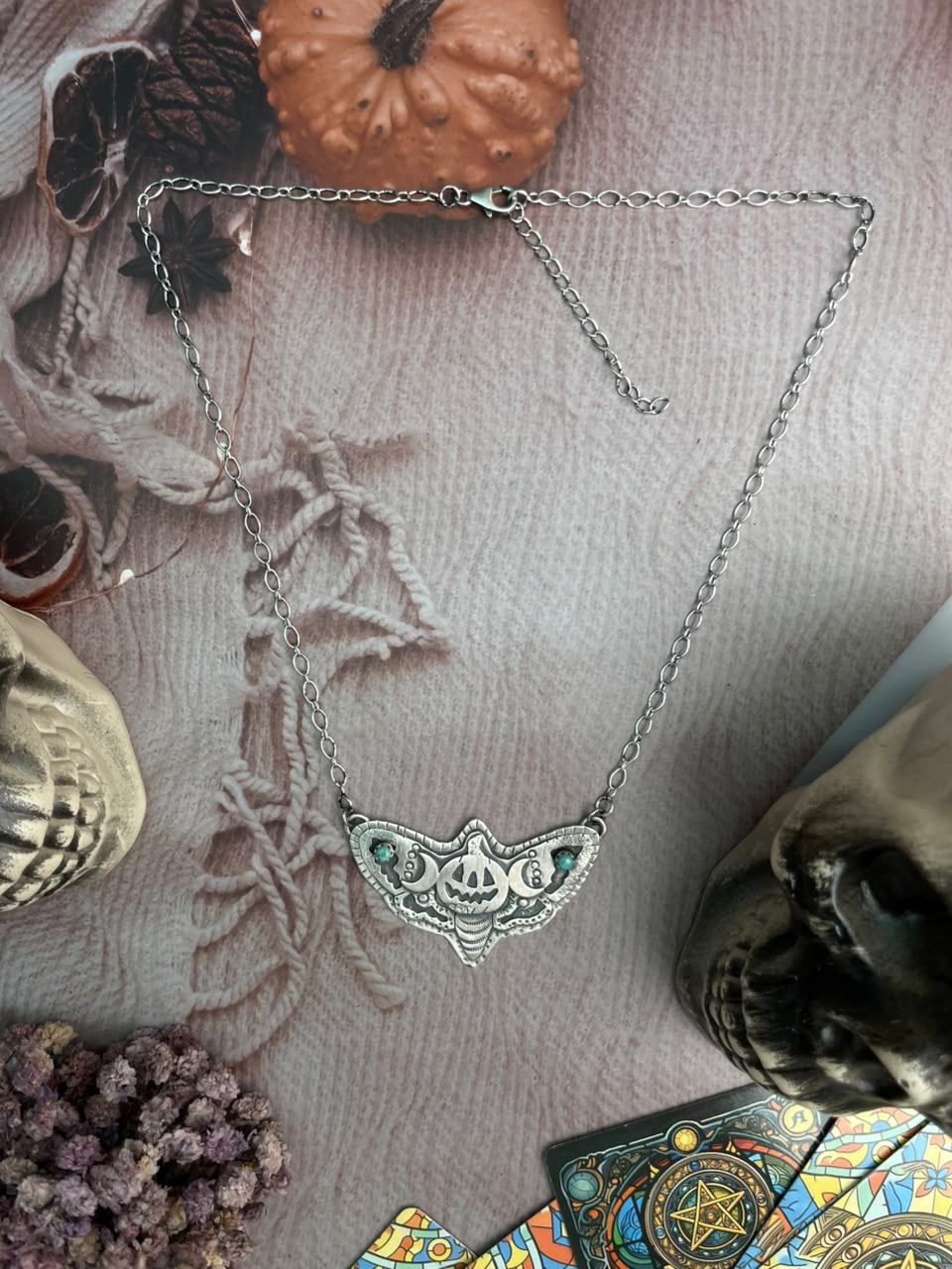 Handmade Sterling Silver Kingman Turquoise Halloween Collection: Necklace Signed Nizhoni