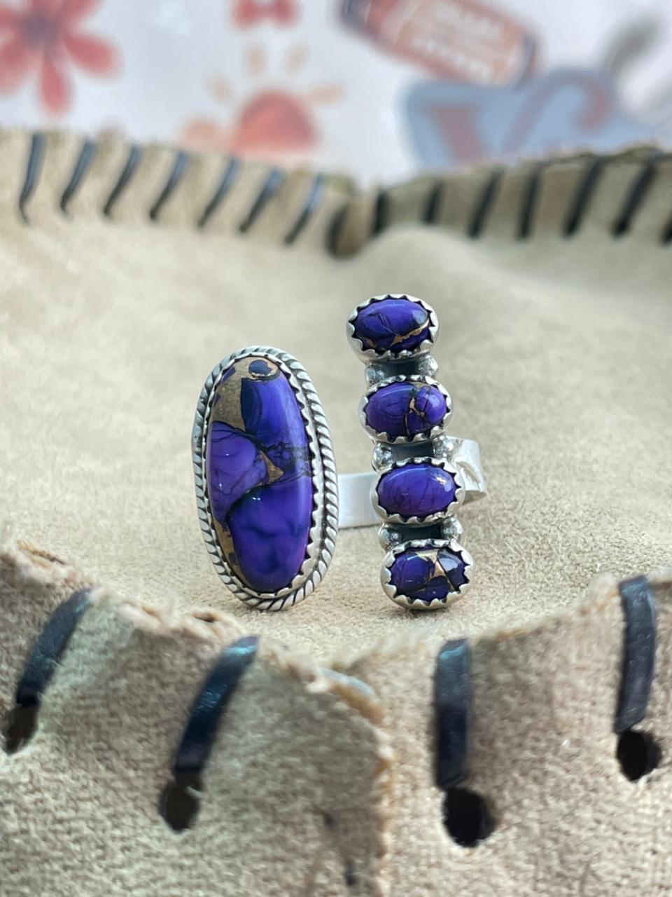 Handmade Sterling Silver Grape Dahlia Adjustable Ring "Signed Nizhoni"