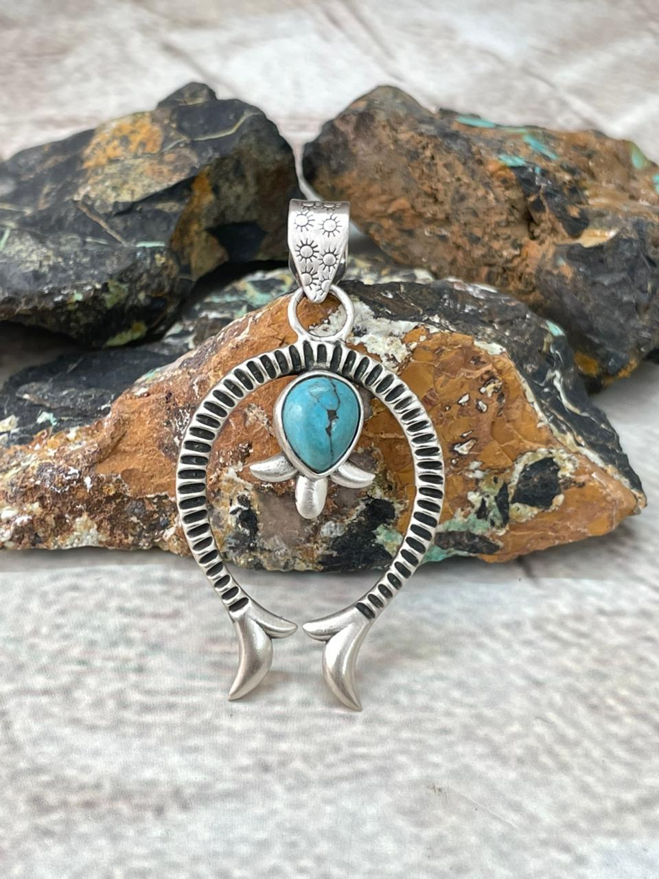 Handmade Sterling Silver Kingman Turquoise Pendant "Signed Nizhoni"