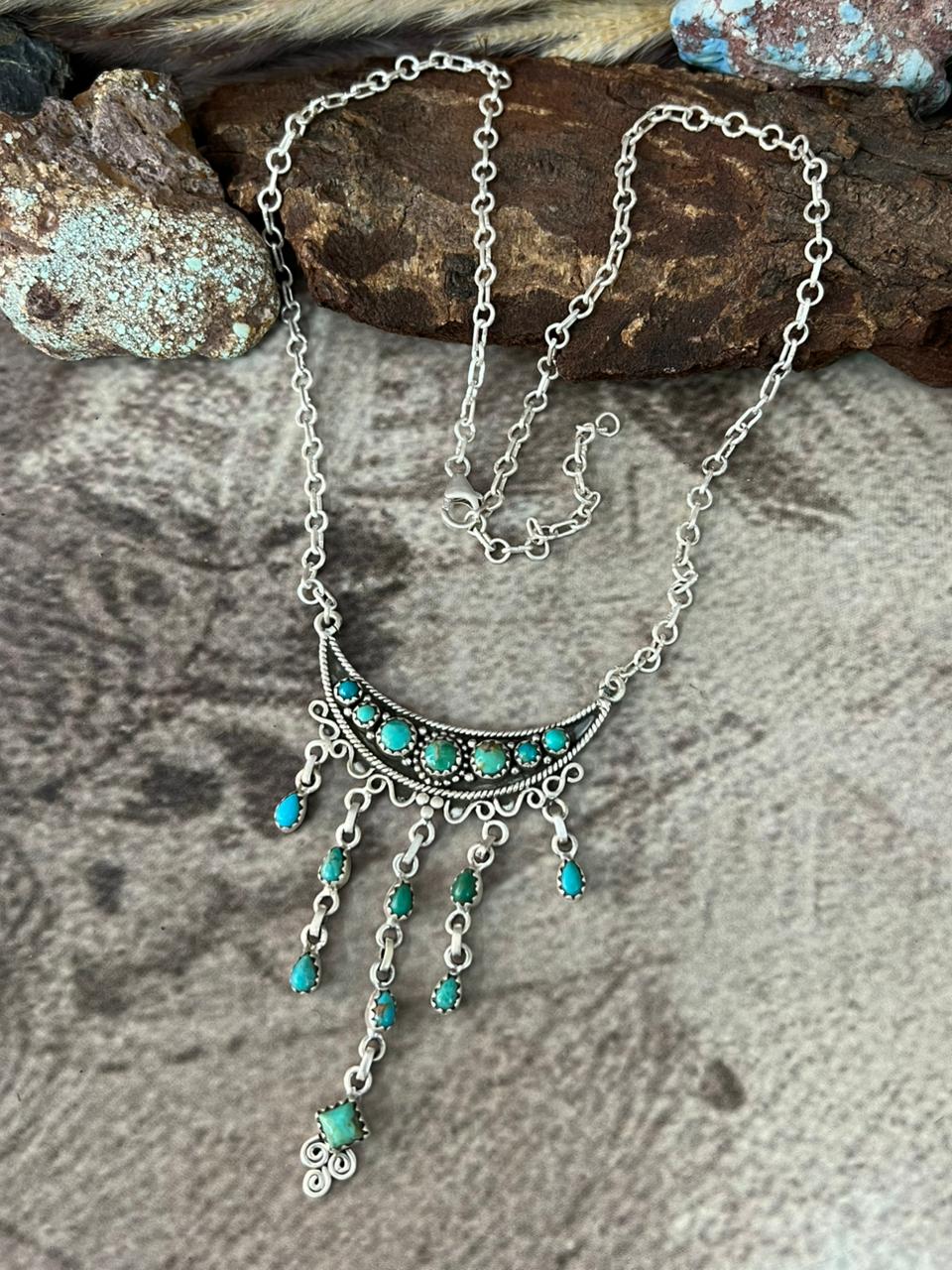 Handmade Sterling Silver Kingman Turquoise Necklace "Signed Nizhoni"