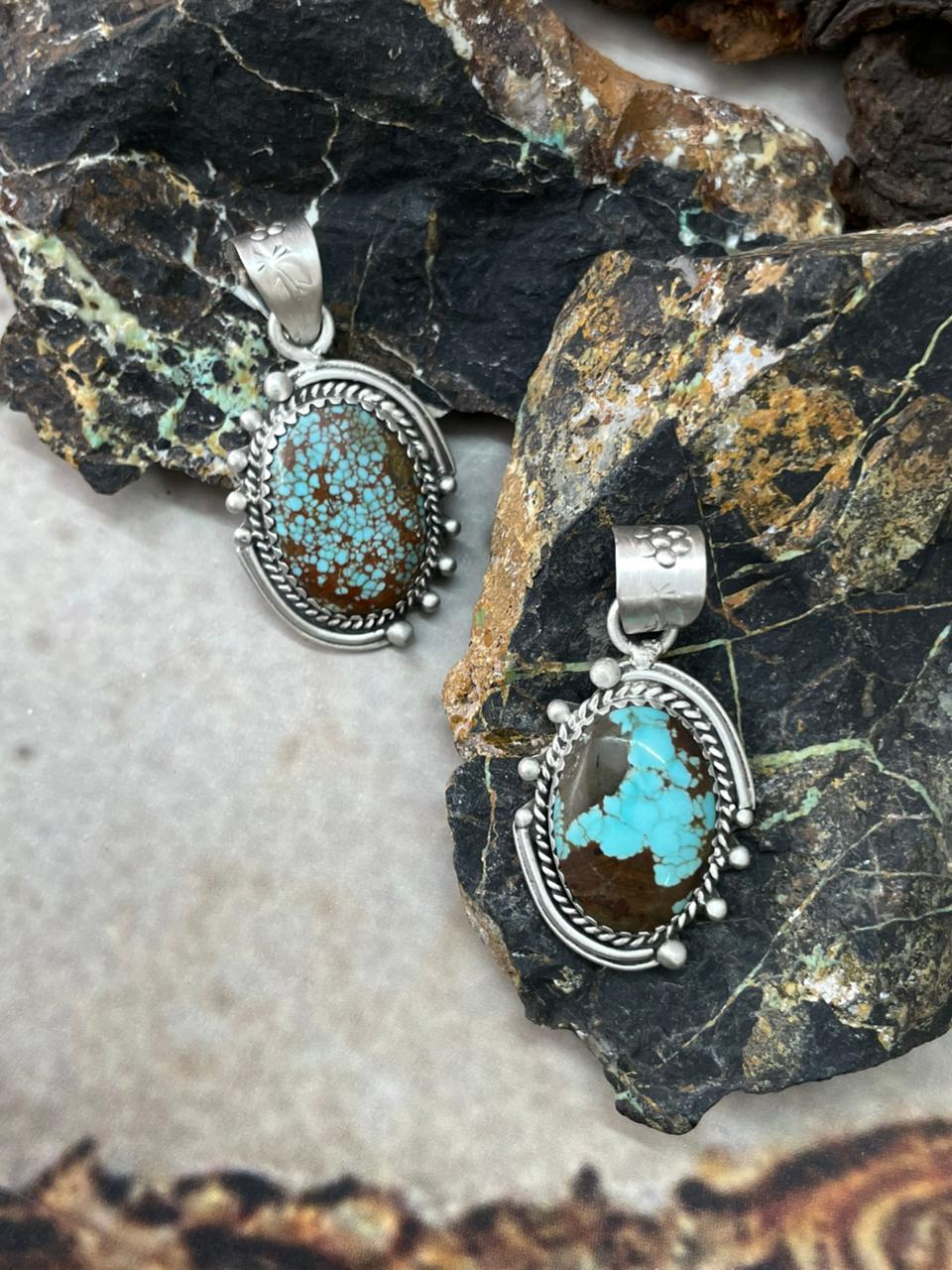 Handmade Sterling Silver Number 8 Turquoise Pendant "Signed Nizhoni"