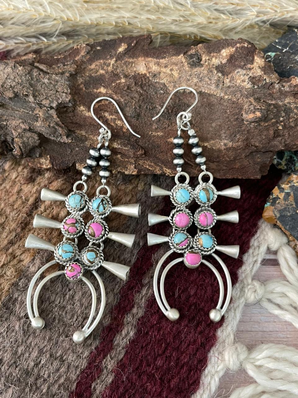 Handmade Sterling Silver Cotton Candy Hook Dangle Earrings "Signed Nizhoni"