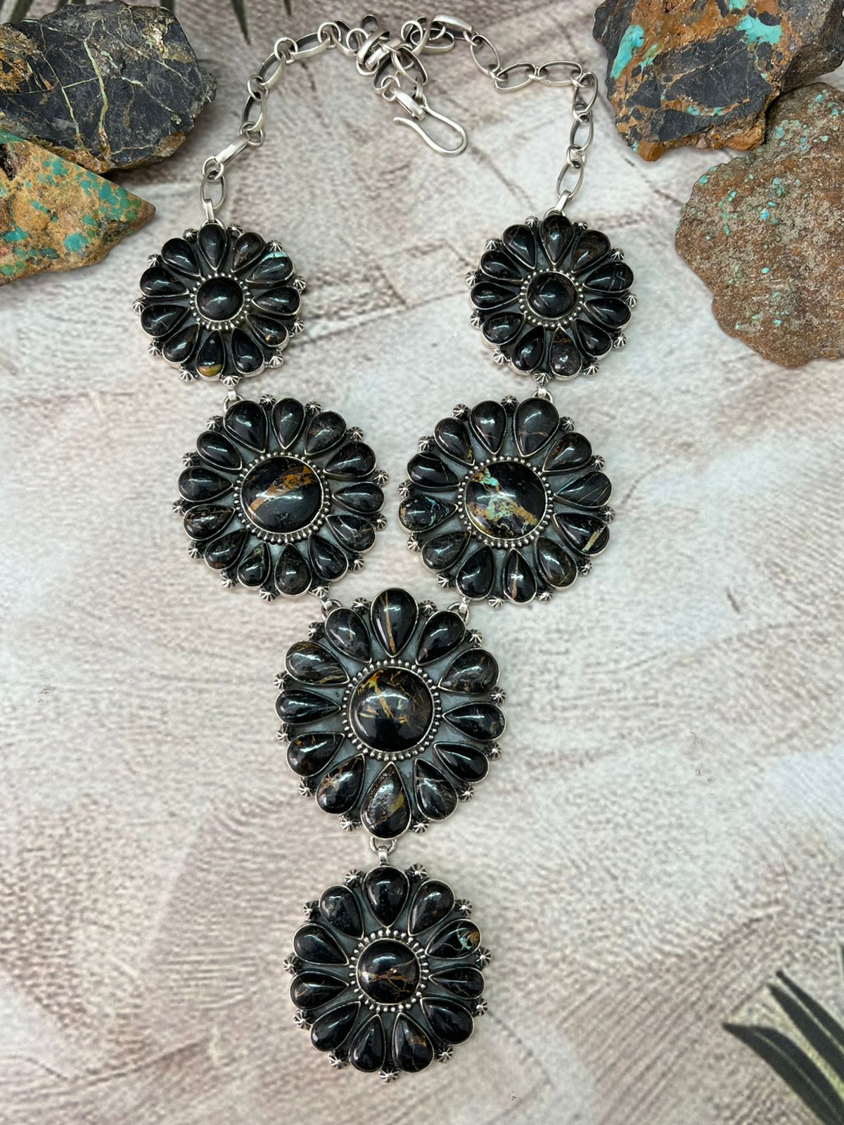 Handmade Sterling Silver Blackjack Turquoise Necklace "Signed Nizhoni"