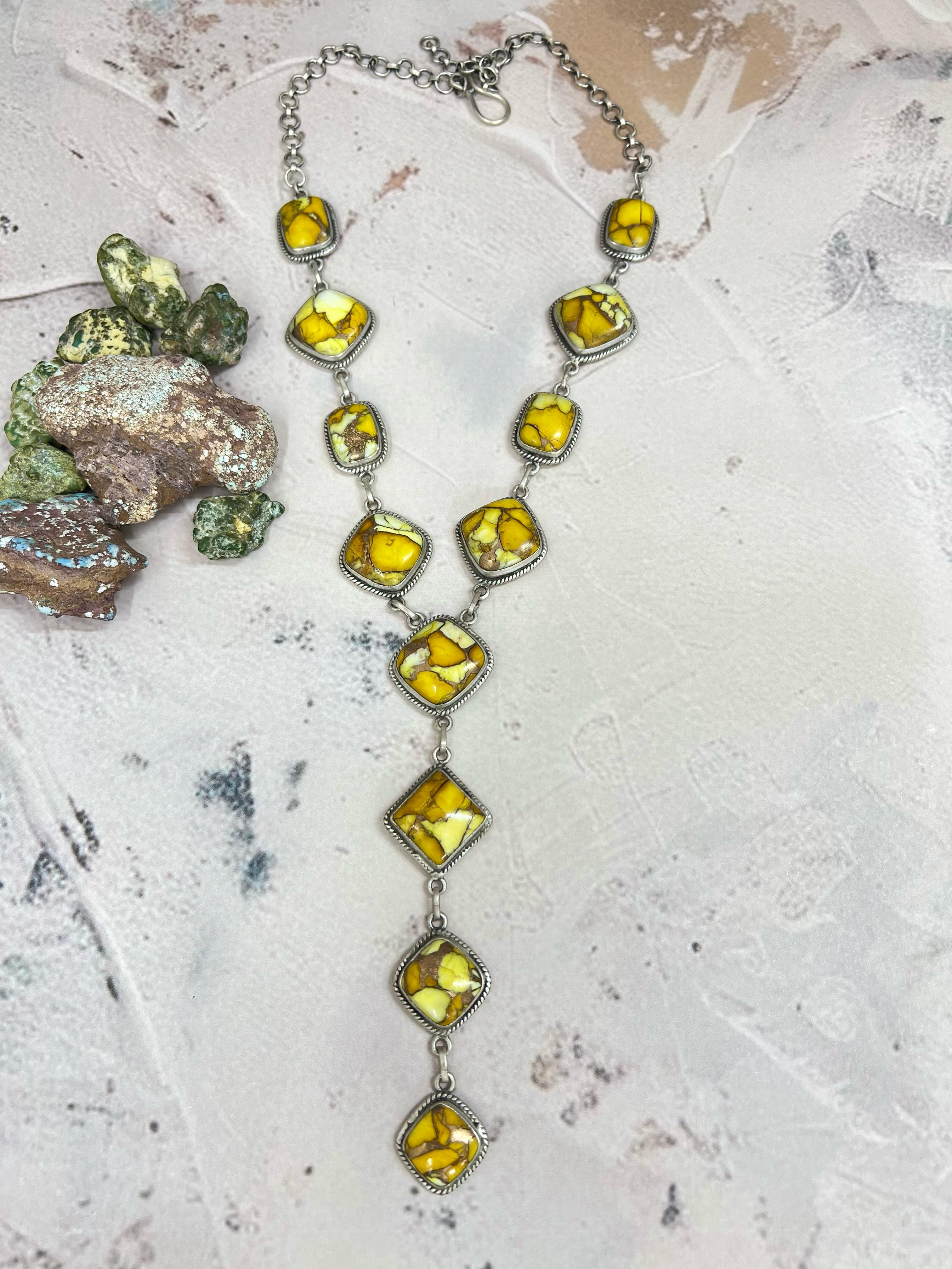 Handmade Sterling Silver Honey Dahlia Necklace with Signed Nizhoni