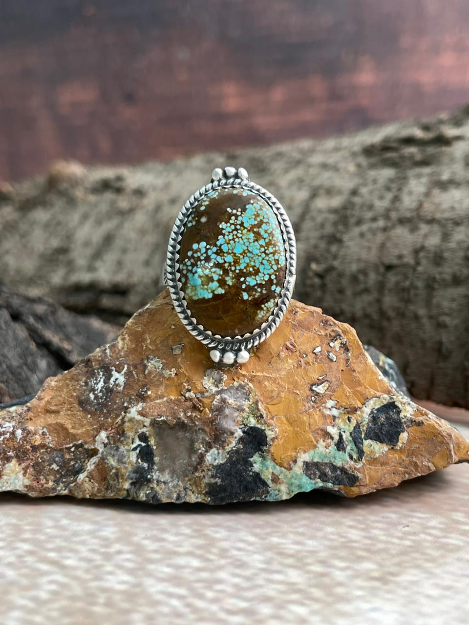 Handmade Sterling Silver Number 8 Turquoise Adjustable Ring "Signed Nizhoni"