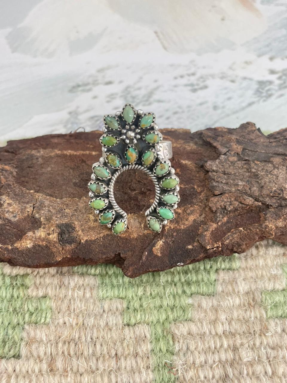 Handmade Sterling Silver Kingman Turquoise Naja Adjustable Ring "Signed Nizhoni"