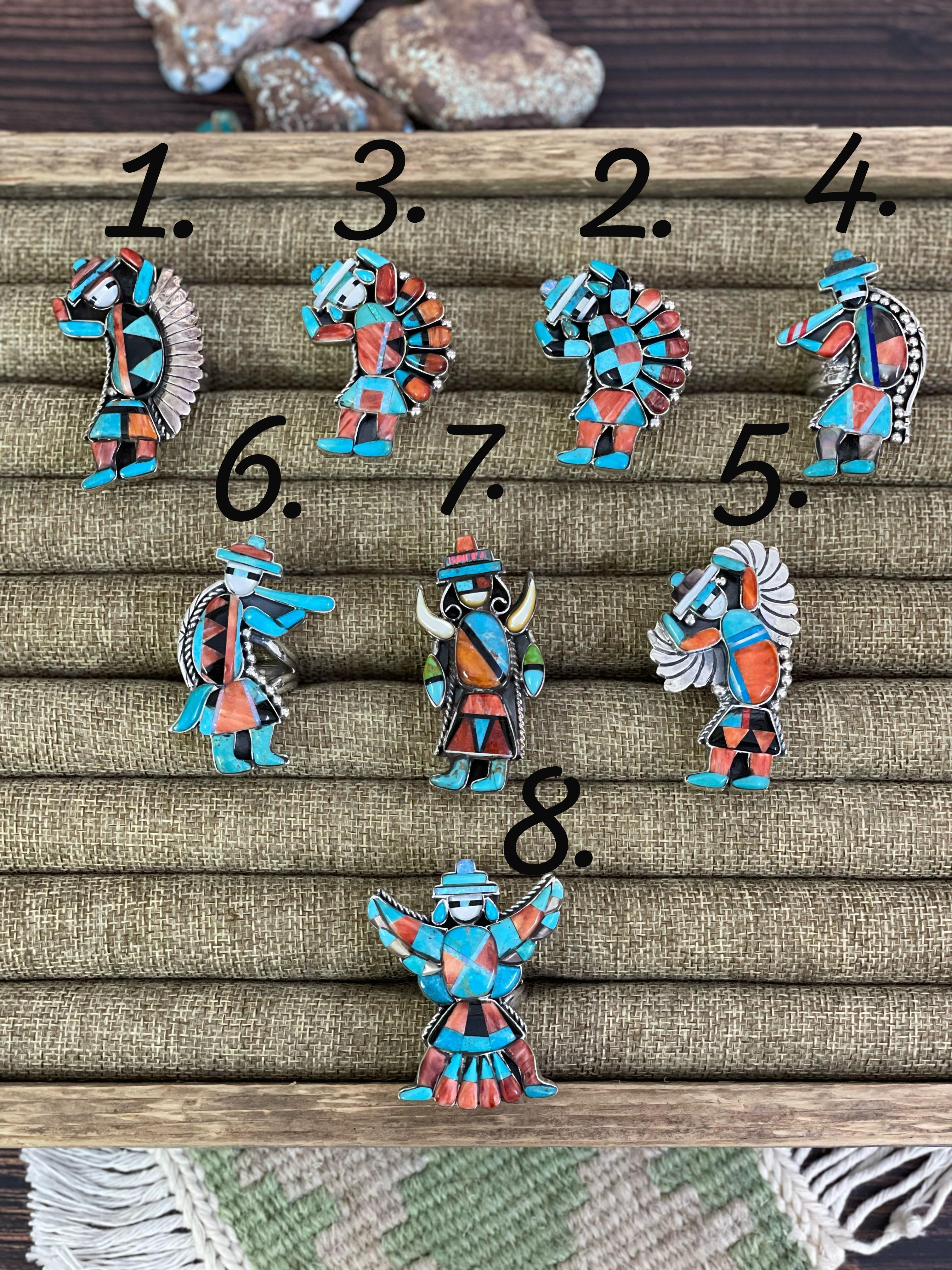 Handmade Sterling Silver Kachina Turquoise Ring with Signed Nizhoni (1)