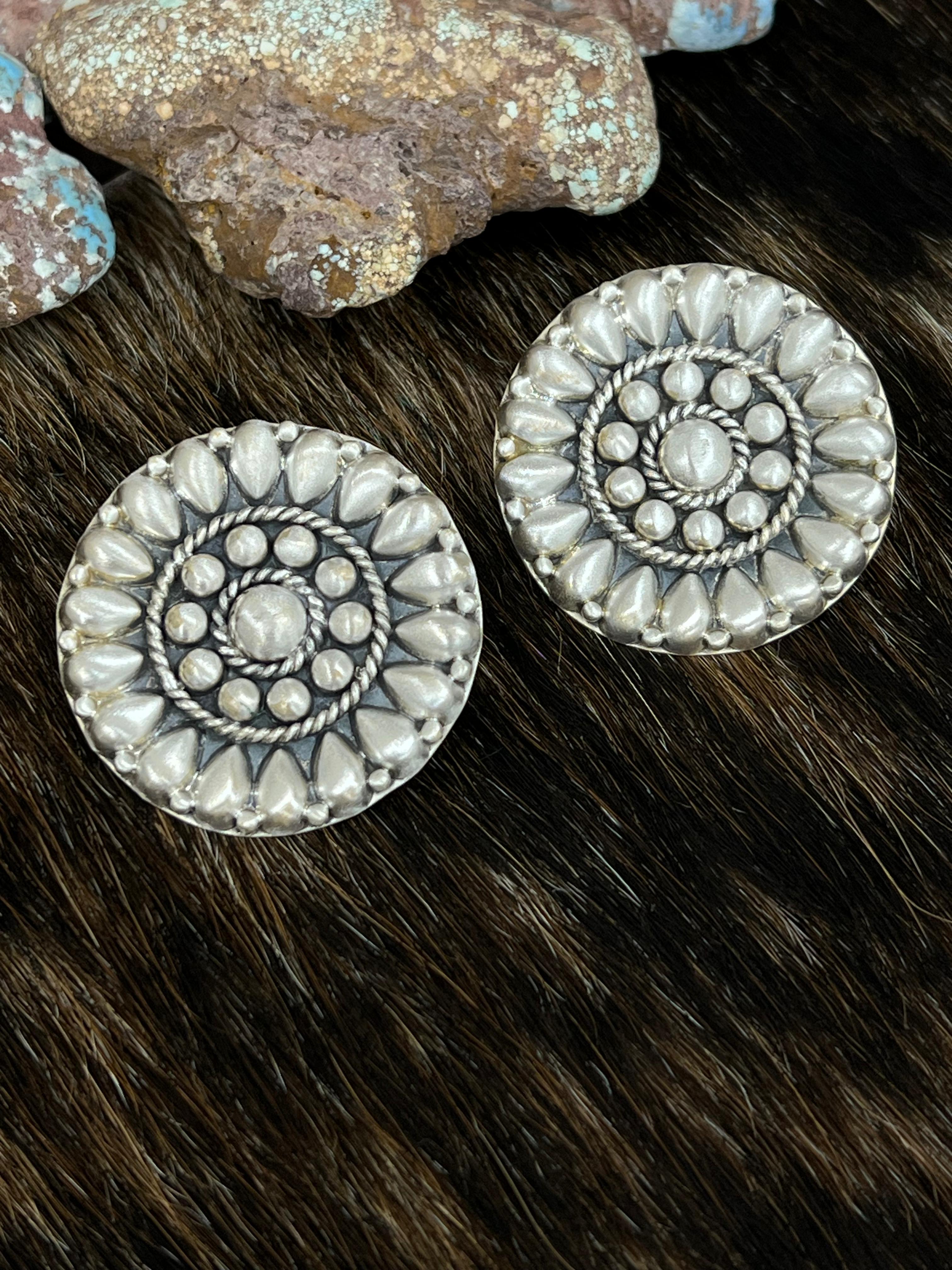 Handmade Sterling Silver Post Studs with Signed Nizhoni