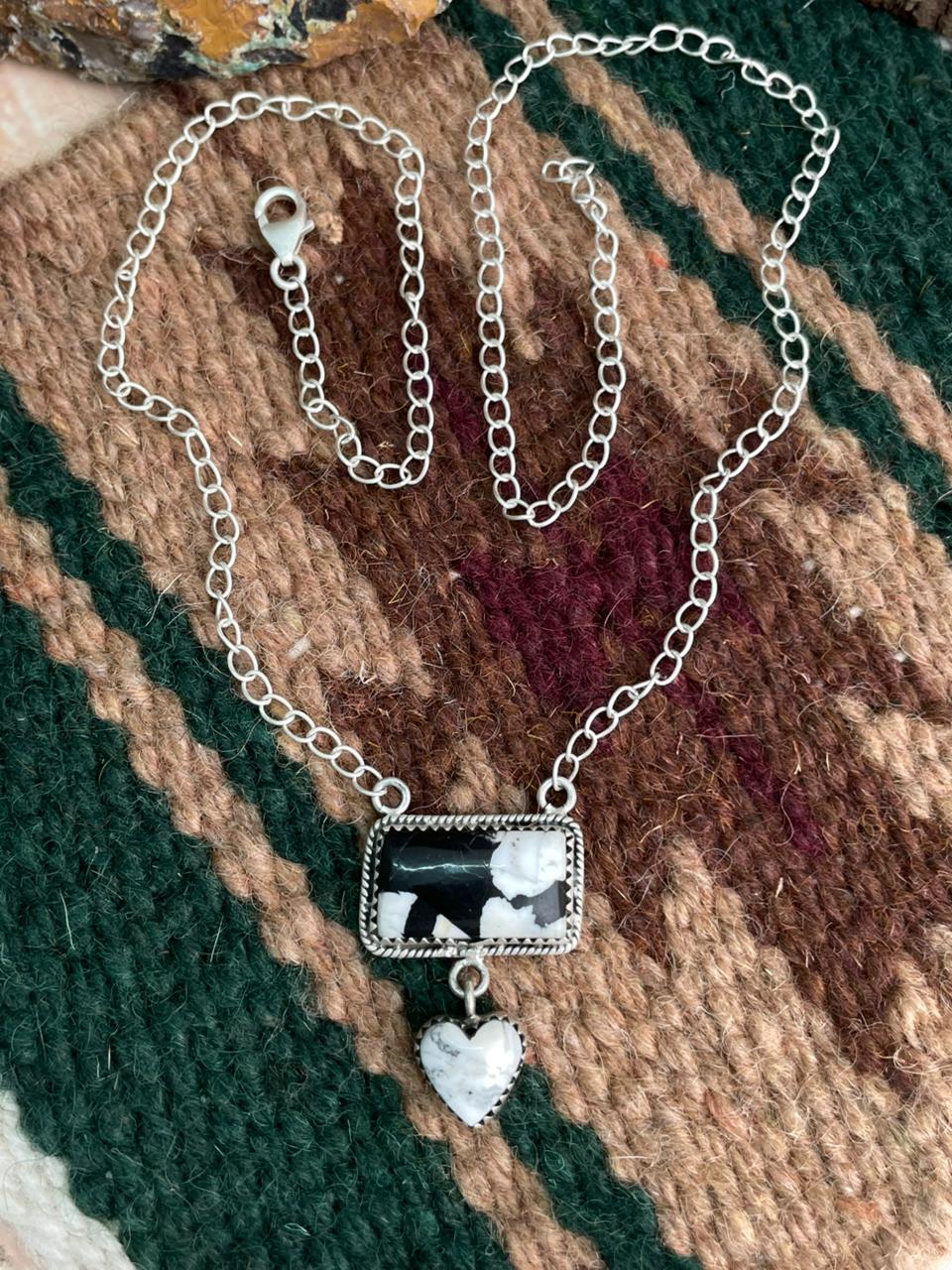 Handmade Sterling Silver White Buffalo Necklace "Signed Nizhoni"