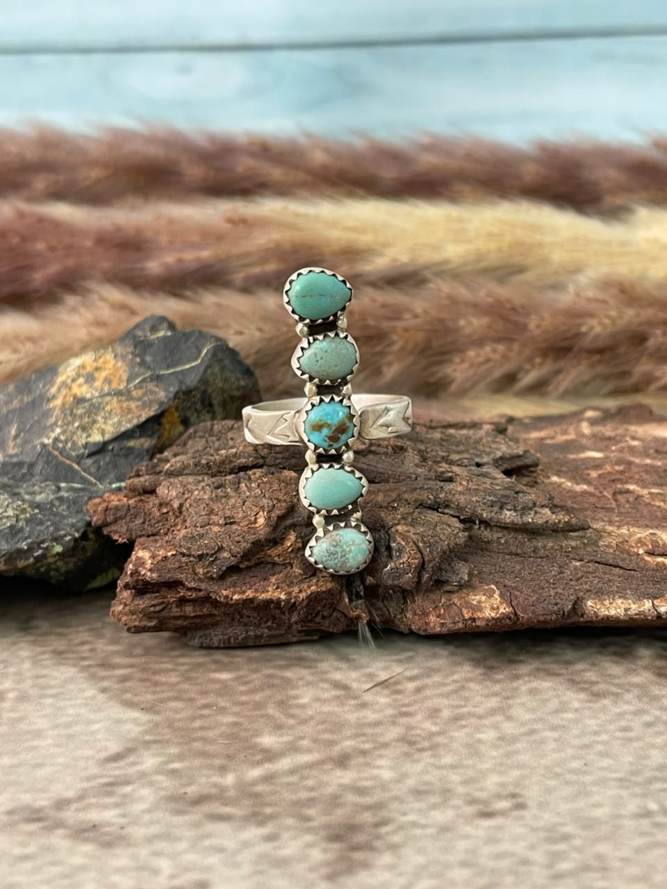 Handmade Sterling Silver Number 8 Turquoise Collection: Adjustable Ring Signed Nizhoni