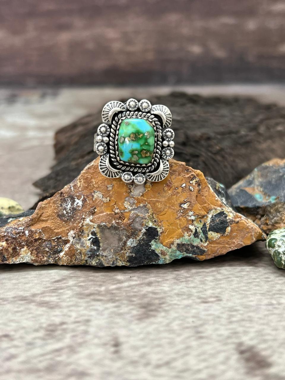 Handmade Sterling Silver Sonoran Mountain Turquoise Adjustable Ring "Signed Nizhoni"