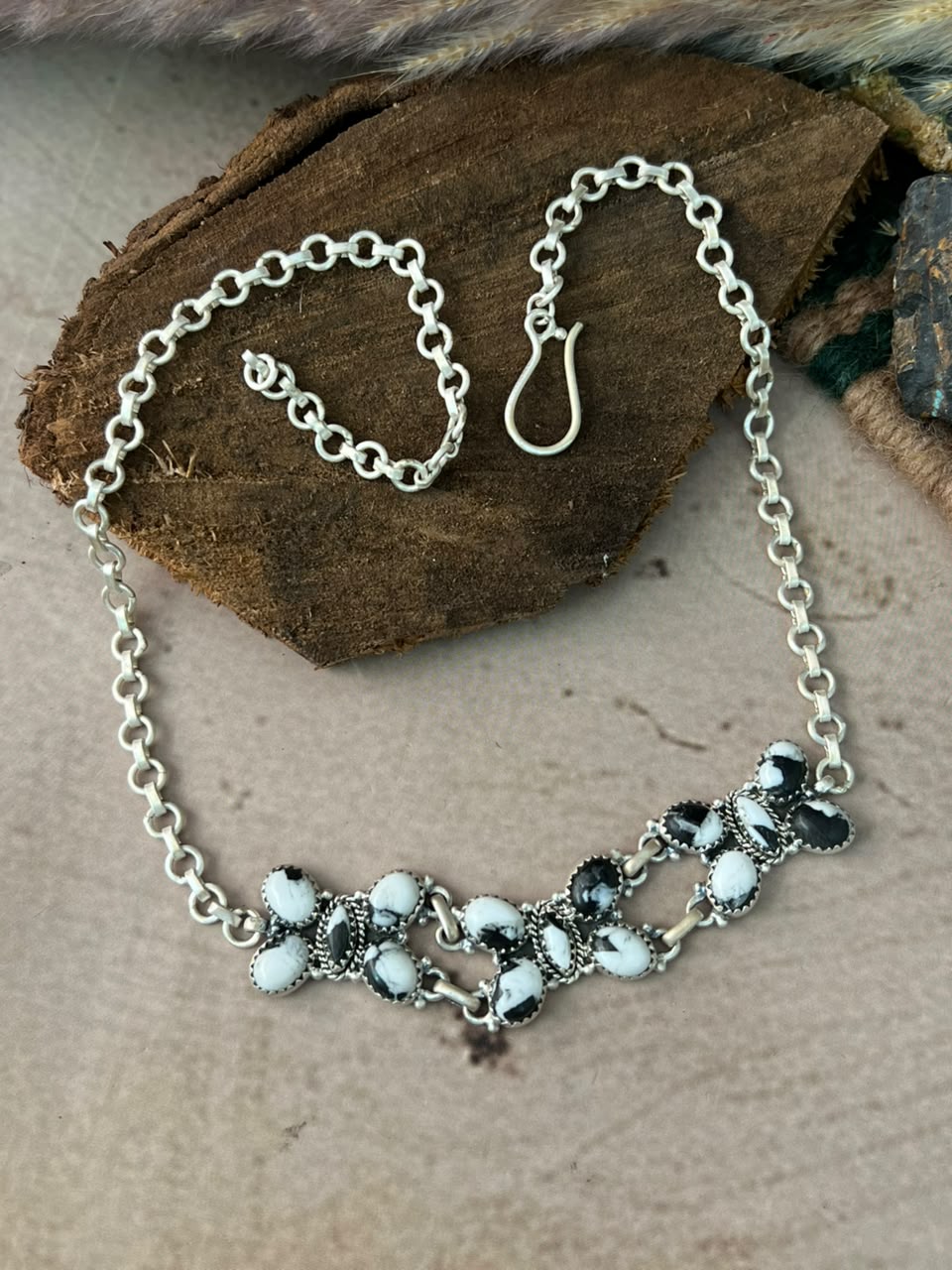 Handmade Sterling Silver White Buffalo Choker Necklace Signed Nizhoni