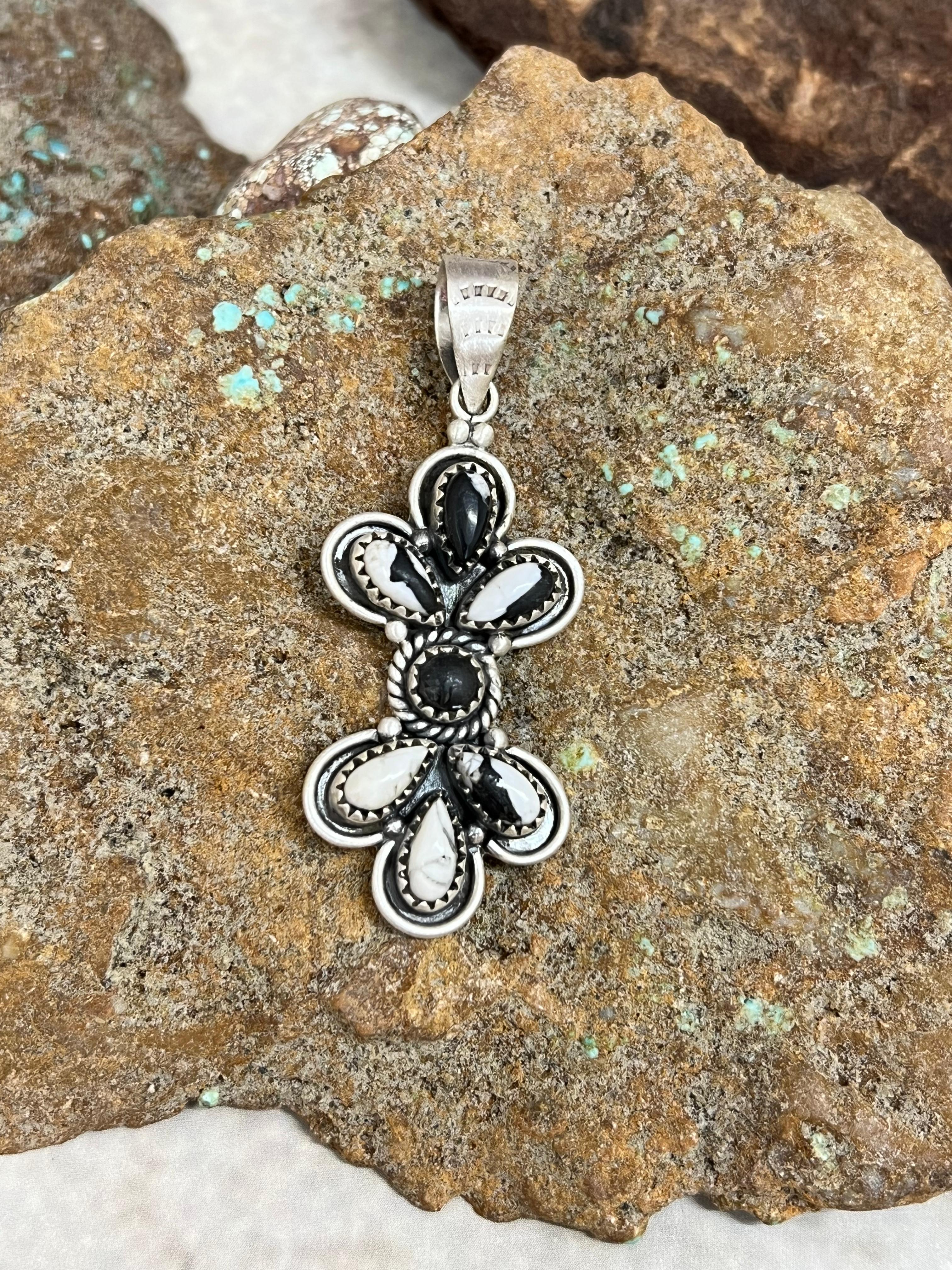 Handmade Sterling Silver White Buffalo Pendant Signed Nizhoni