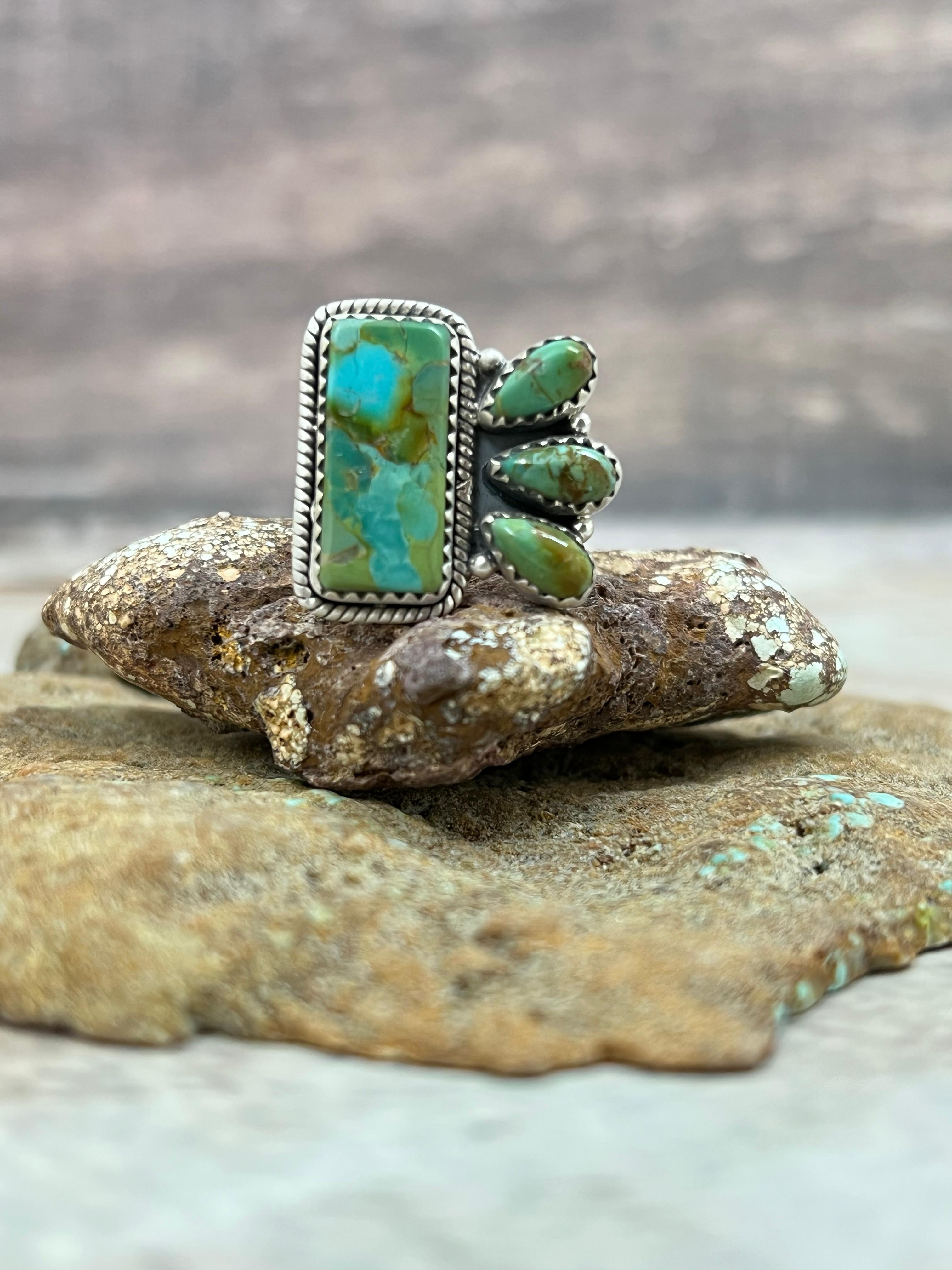 Handmade Sterling Silver Kingman Turquoise Adjustable Ring Signed Nizhoni (6)