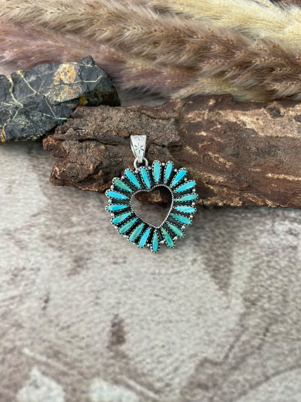 Handmade Sterling Silver Kingman Turquoise Heart Pendant Signed Nizhoni