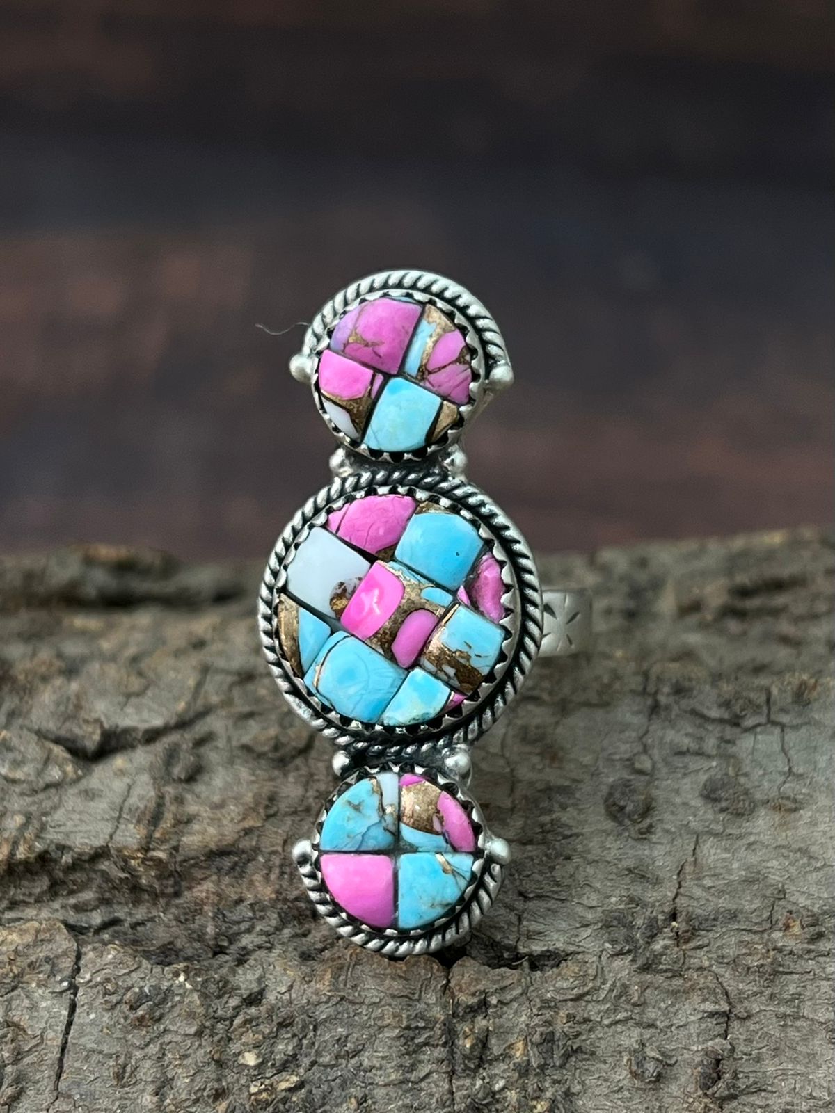 Handmade Sterling Silver Cotton Candy Adjustable Ring "Signed Nizhoni"