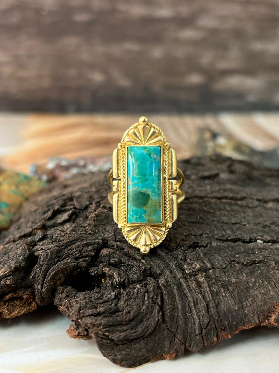 The Golden Collection: Handmade Kingman Turquoise Gold Adjustable Ring