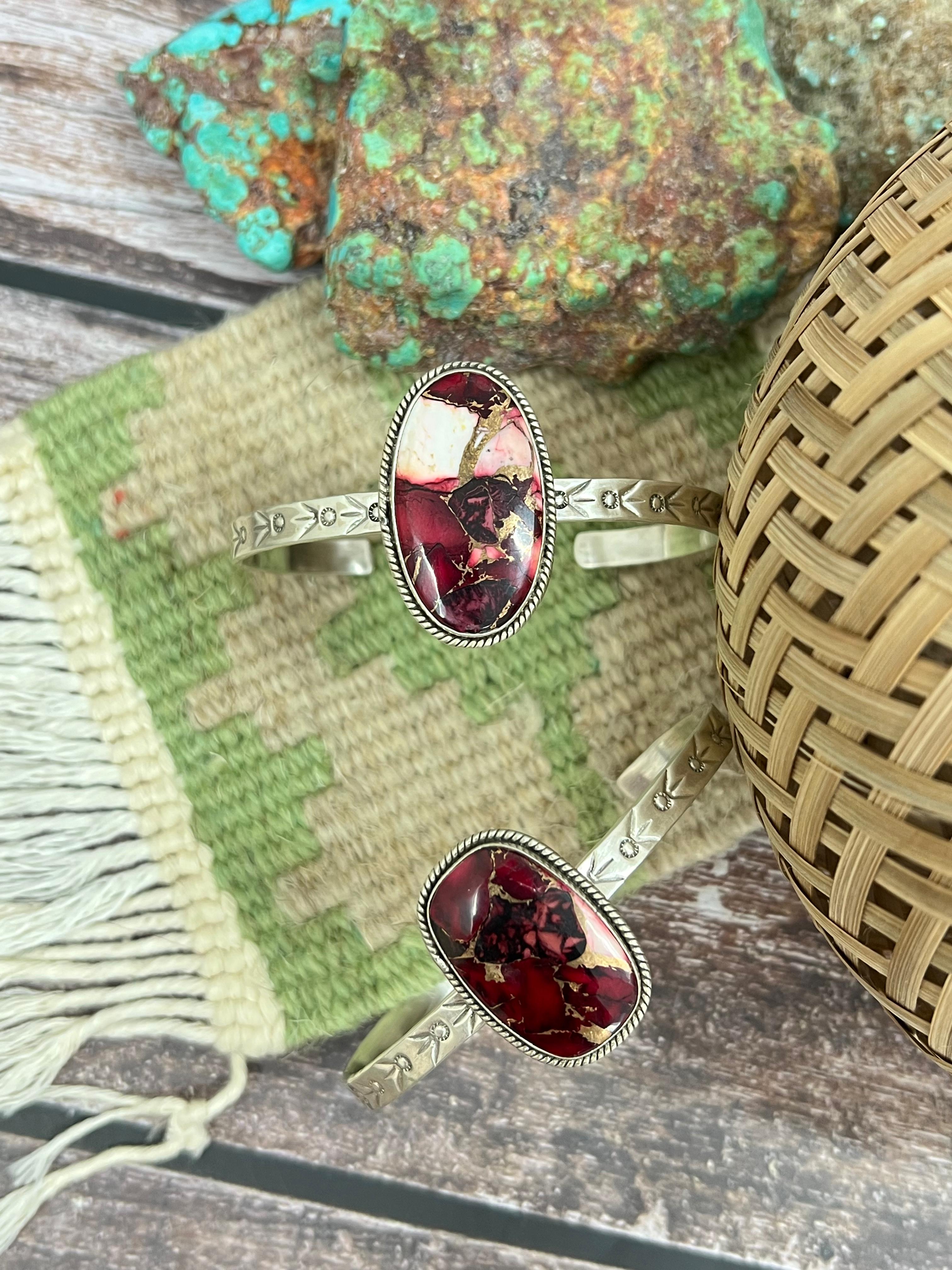 Handmade Sterling Silver Dahlia Rose Cuff Bracelet with Signed Nizhoni