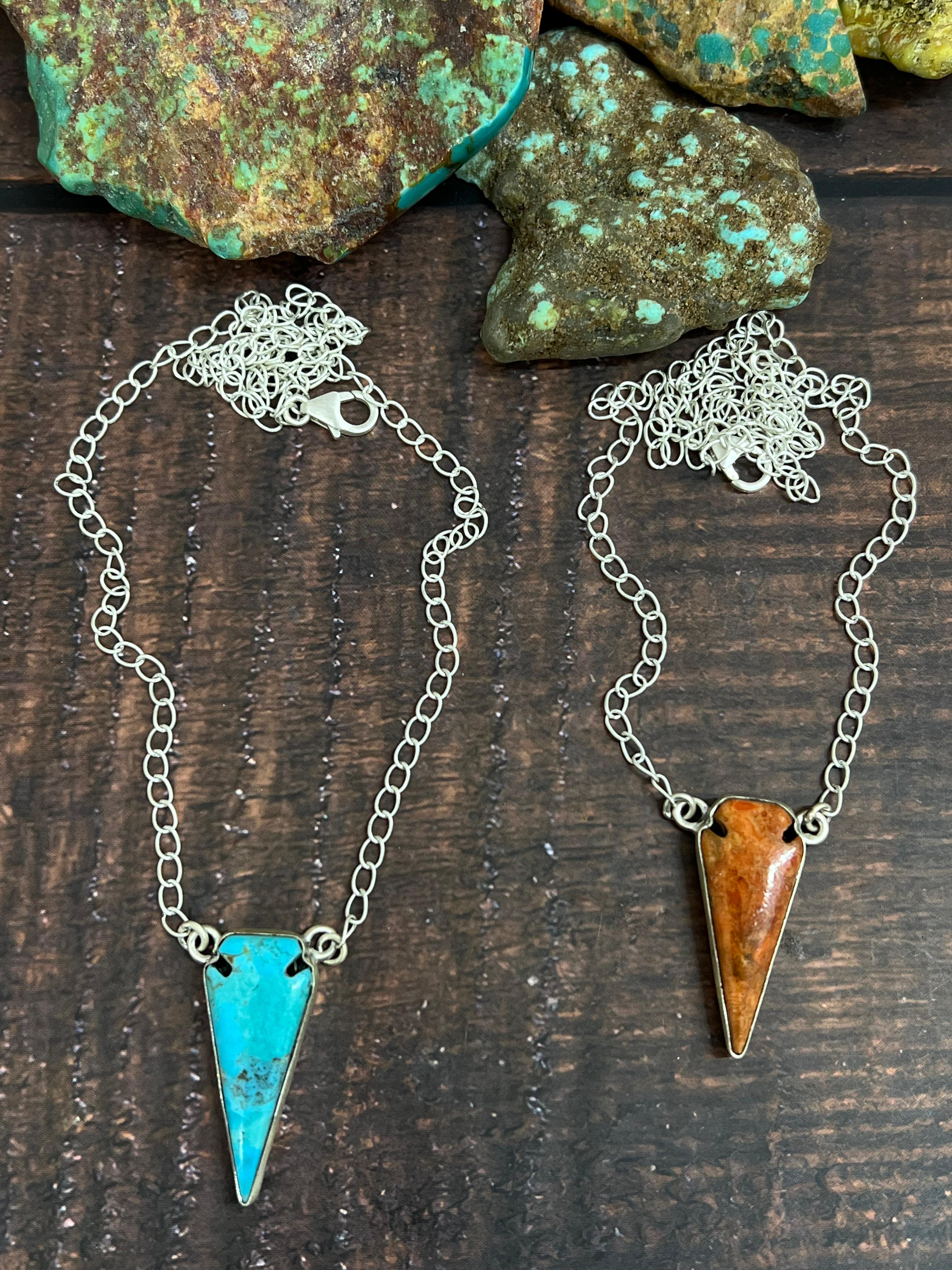 Handmade Sterling Silver Orange Mojave, Kingman Turquoise Necklace with Signed Nizhoni