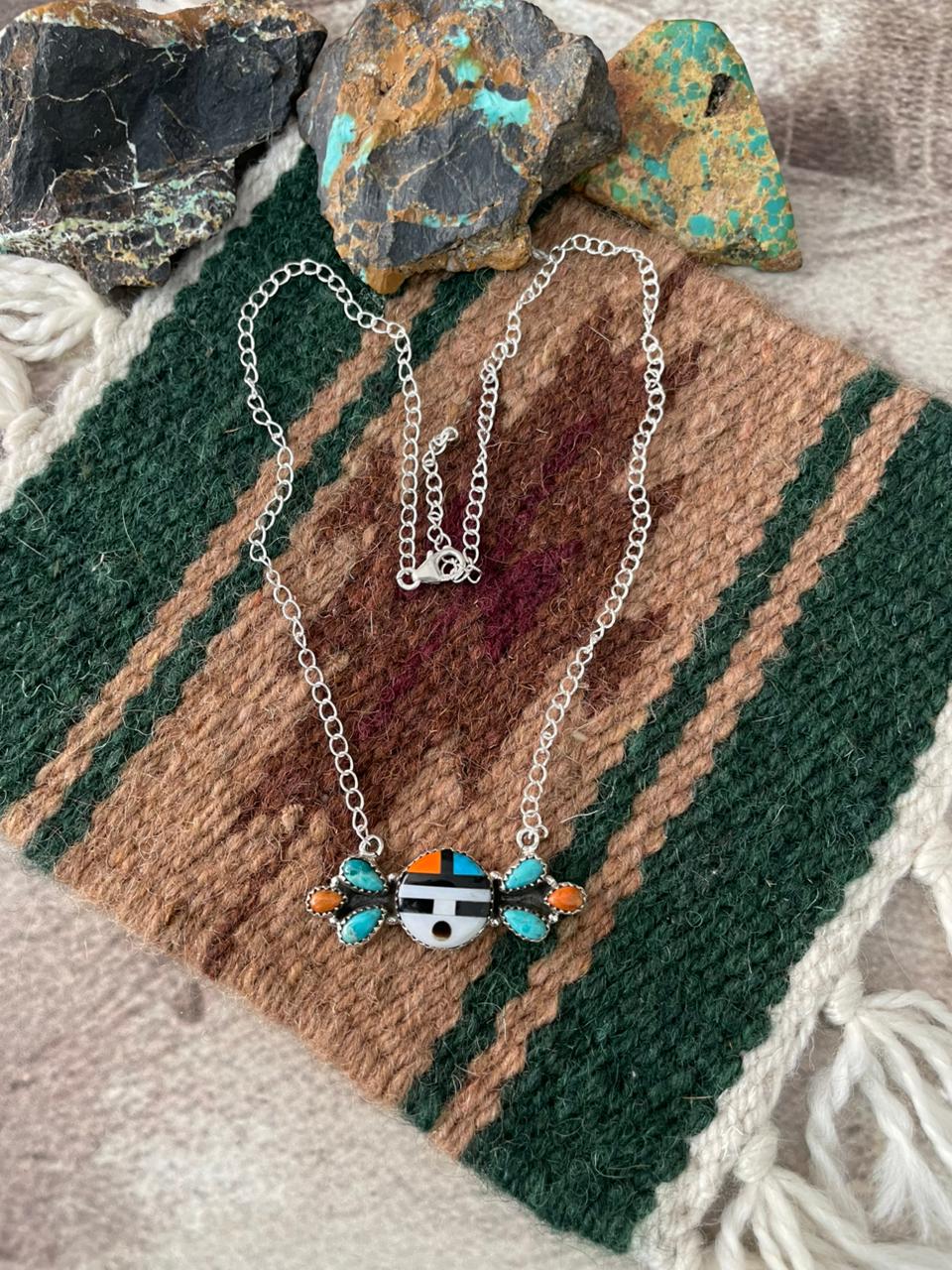 Handmade Sterling Silver Turquoise and MOP Necklace "Signed Nizhoni"