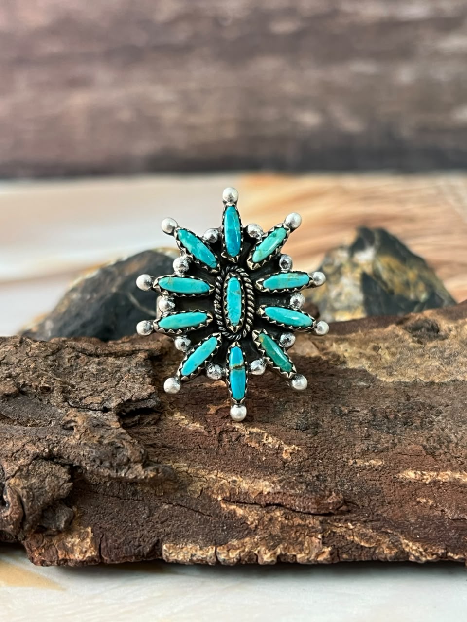 Handmade Sterling Silver Kingman Turquoise Adjustable Ring Signed Nizhoni