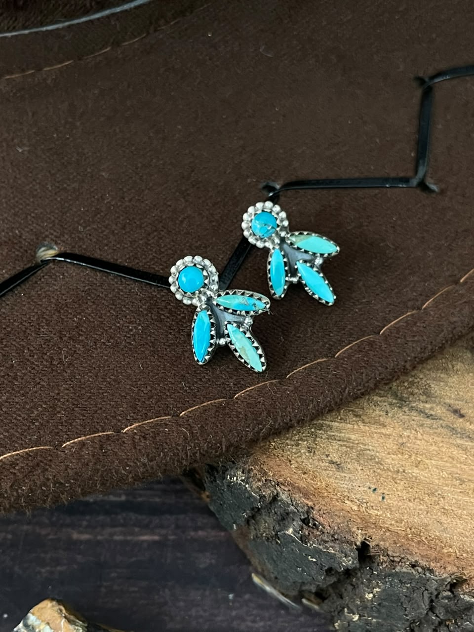 Handmade Sterling Silver Kingman Turquoise Post Studs Earrings Signed Nizhoni