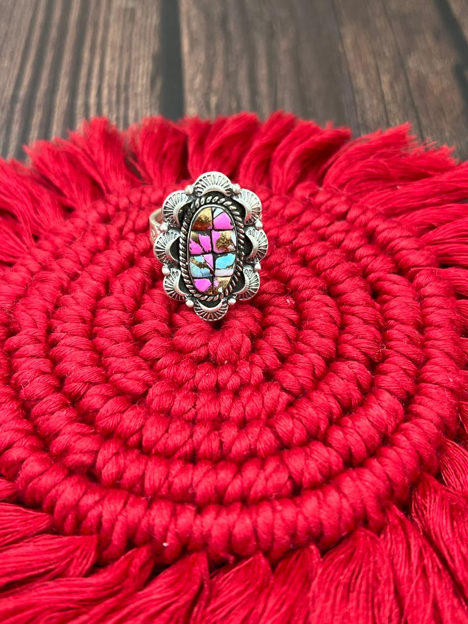 Handmade Sterling Silver Cotton Candy Adjustable Ring "Signed Nizhoni"