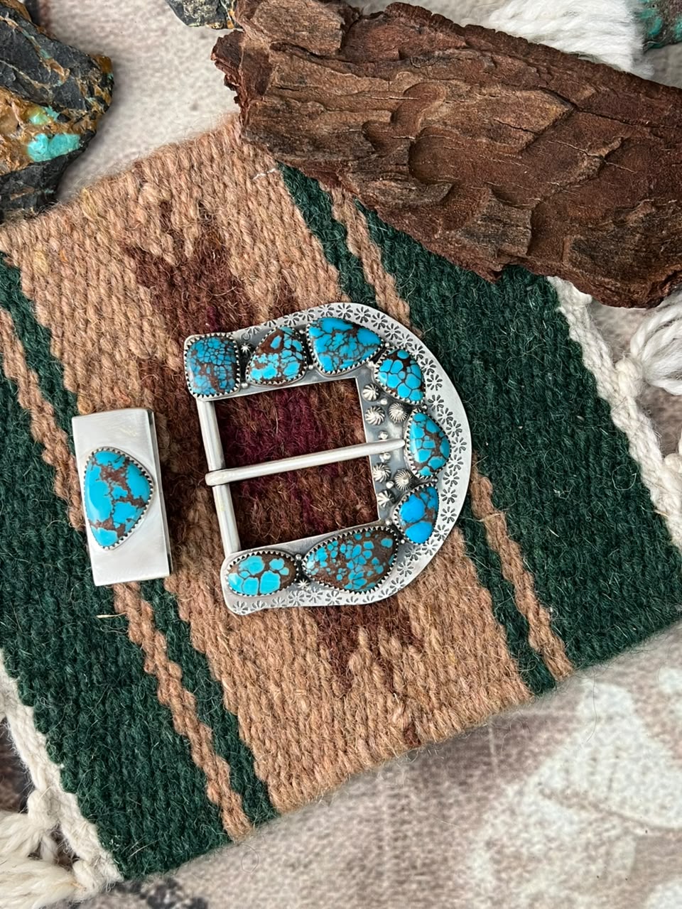 Handmade Sterling Silver Egyptian Turquoise Belt Buckle Set Signed Nizhoni